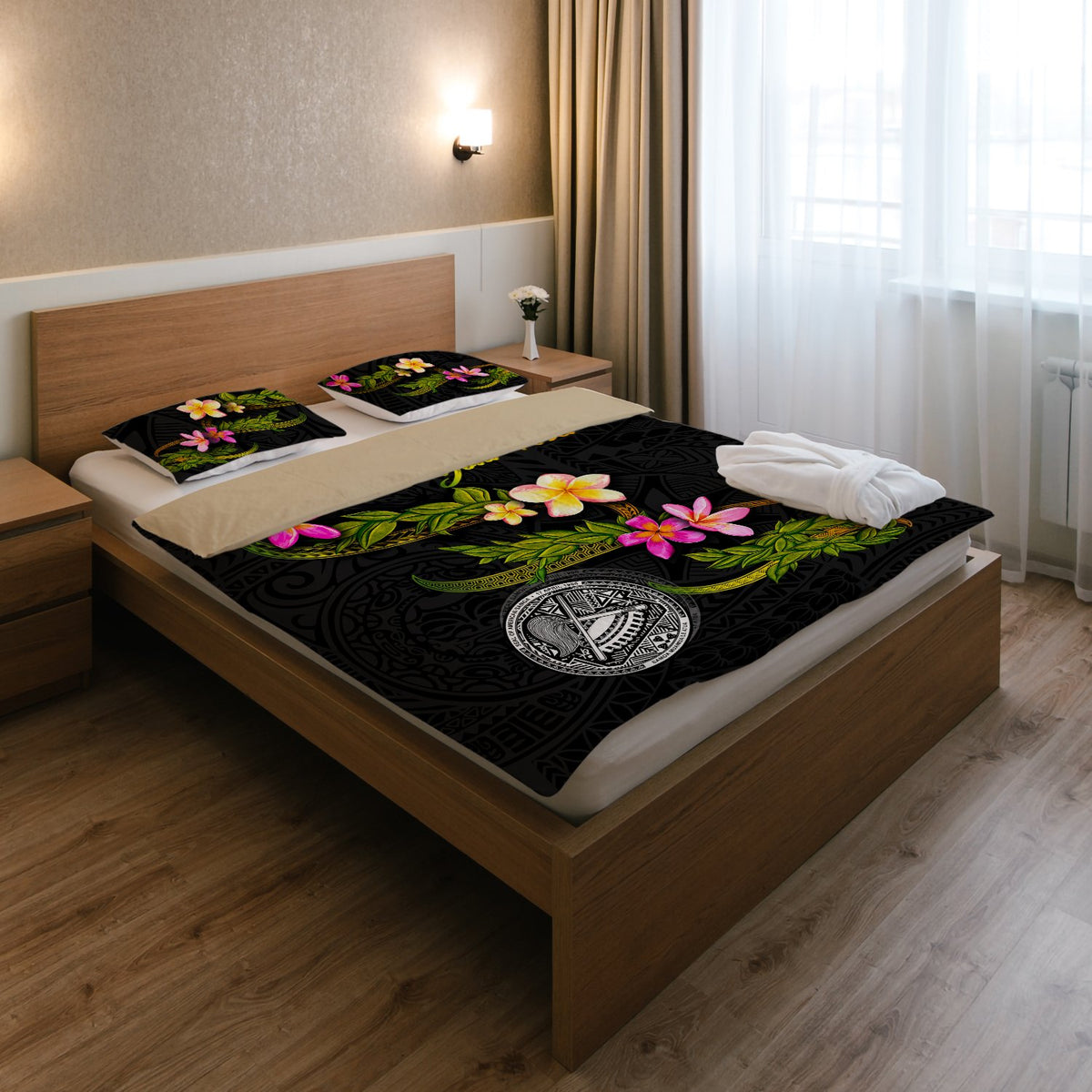 American Samoa Polynesian Custom Personalised Bedding Set - Plumeria Tribal - Polynesian Pride