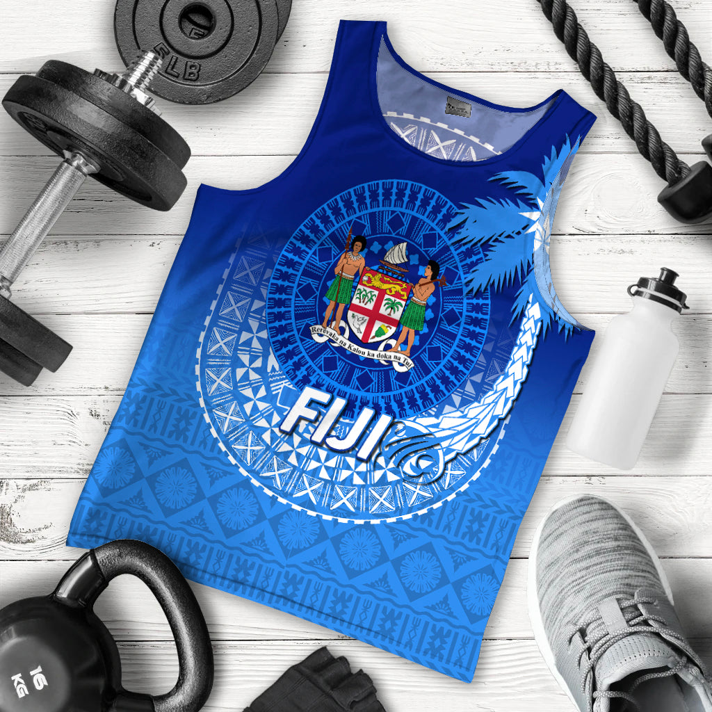 (Custom Personalised) Fiji Tapa Tribal Coconut Tree Men Tank Top - LT12 Men Tank Top Blue - Polynesian Pride