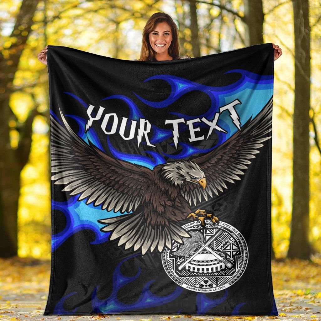 American Samoa Polynesian Custom Personalised Blanket - Eagle With Flame Blue - Polynesian Pride