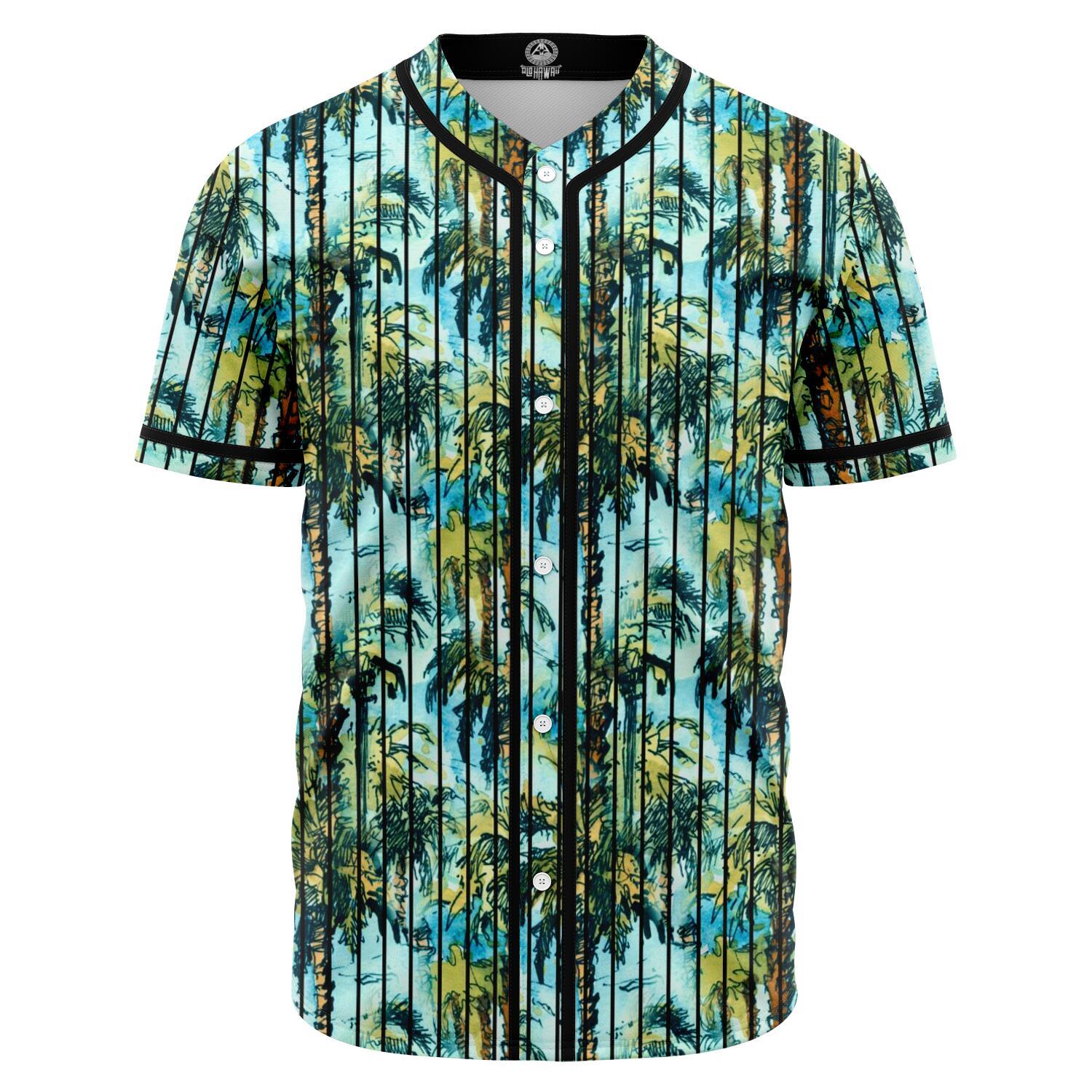 Tropical Palm Trees Blue Baseball Jersey Black - Polynesian Pride