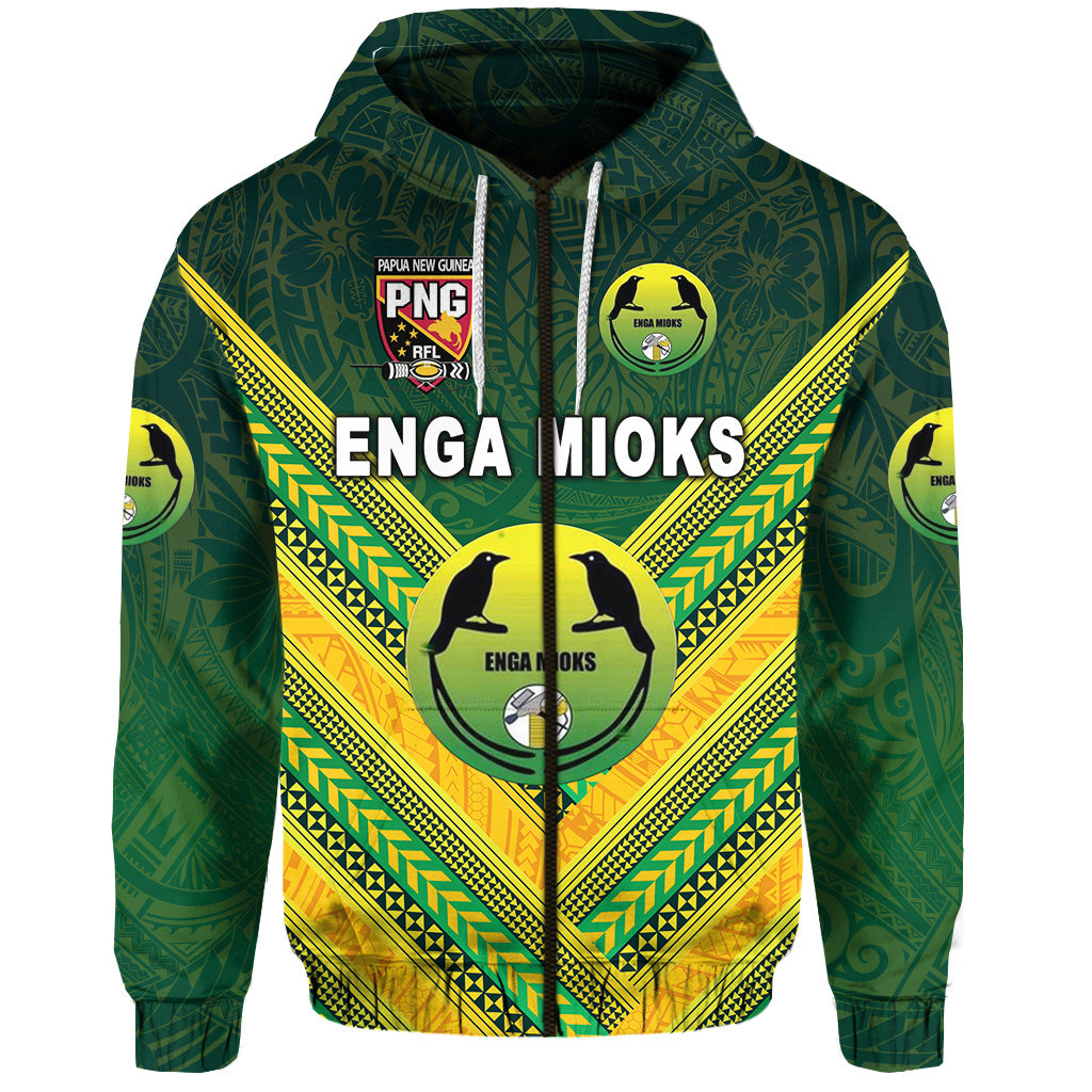 Papua New Guinea Enga Mioks Zip Hoodie Rugby Original Style Green LT8 - Polynesian Pride