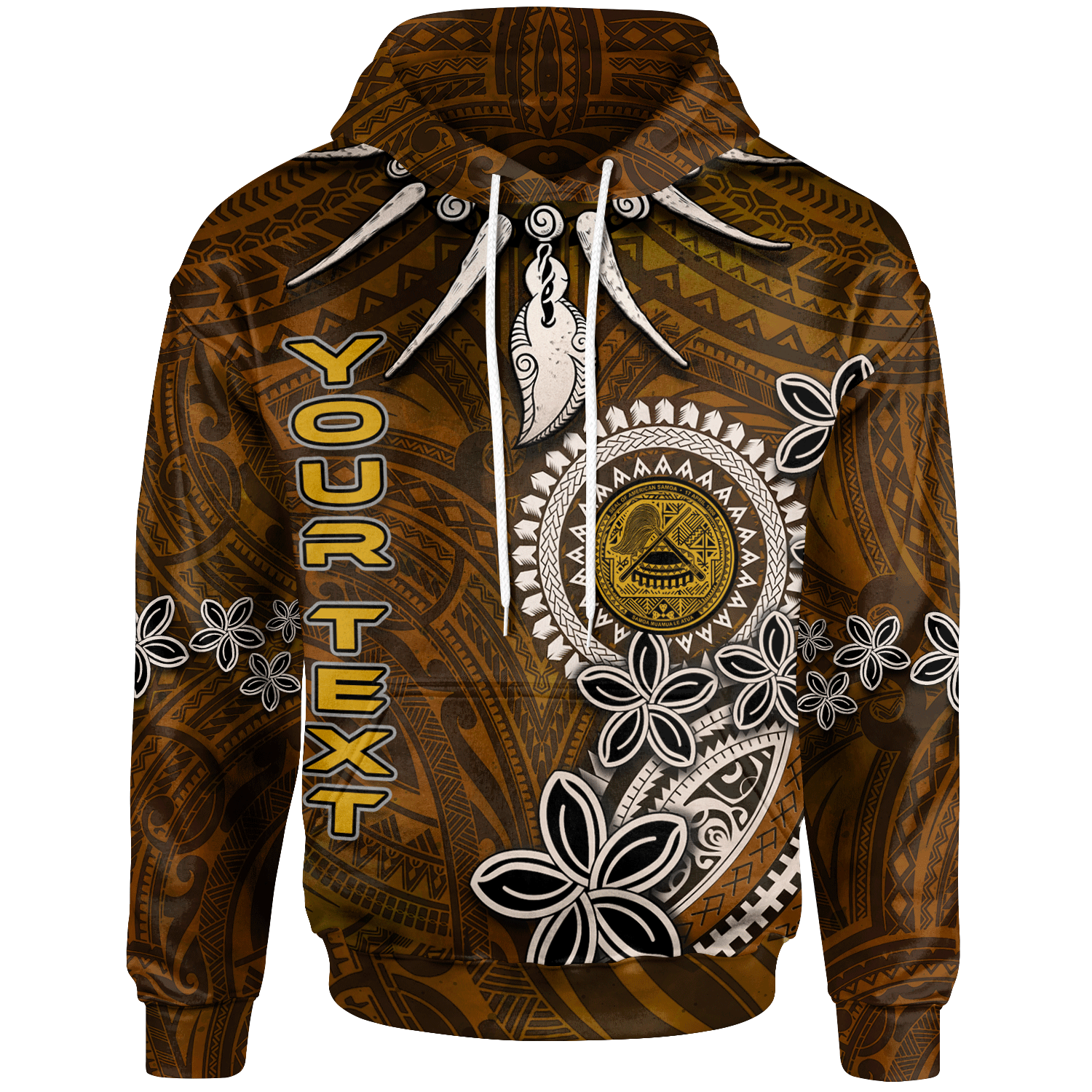 American Samoa Custom Hoodie Polynesian Boar Tusk Unisex Brown - Polynesian Pride