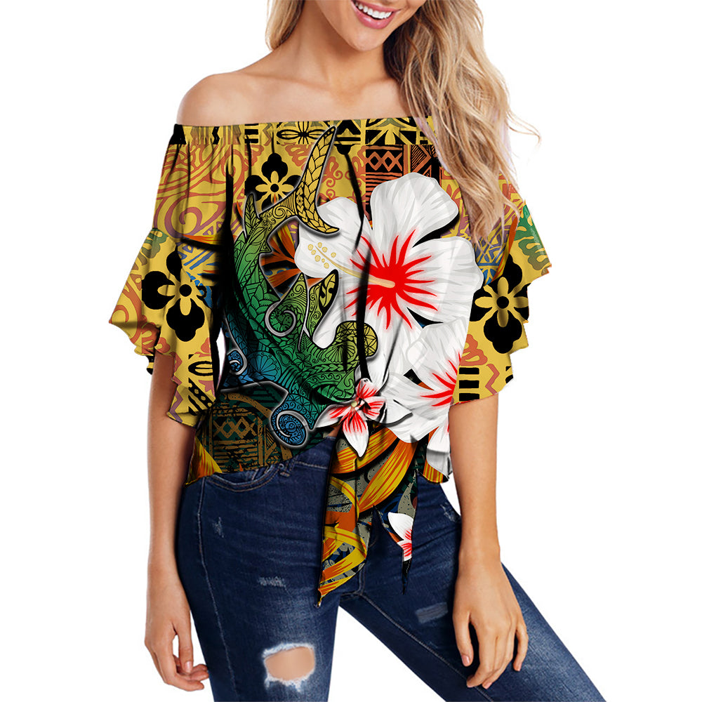 Hawaii Shark Off Shoulder Waist Wrap Top LT6 Female Art - Polynesian Pride