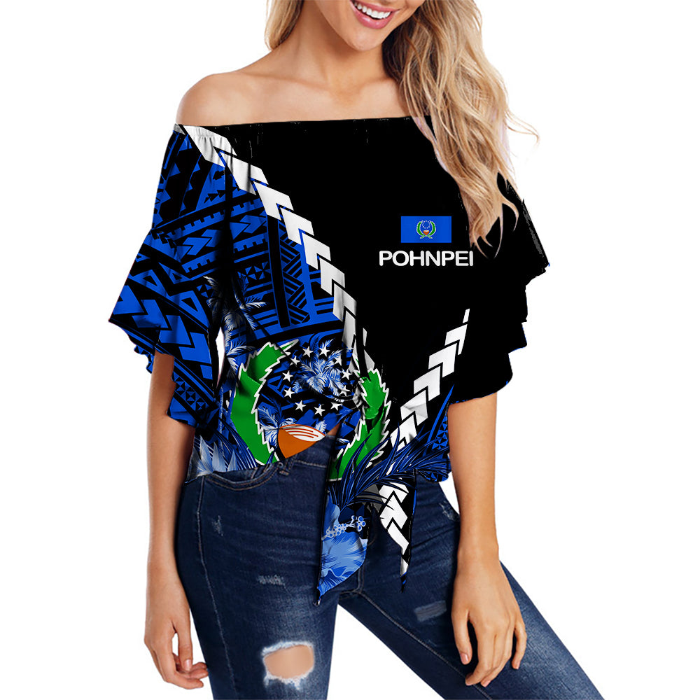 Pohnpei Off Shoulder Waist Wrap Top Polynesian Style LT6 Female Blue - Polynesian Pride