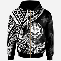 Federated States of Micronesia Zip Hoodie Plumeria Flowers White Version Unisex Black - Polynesian Pride