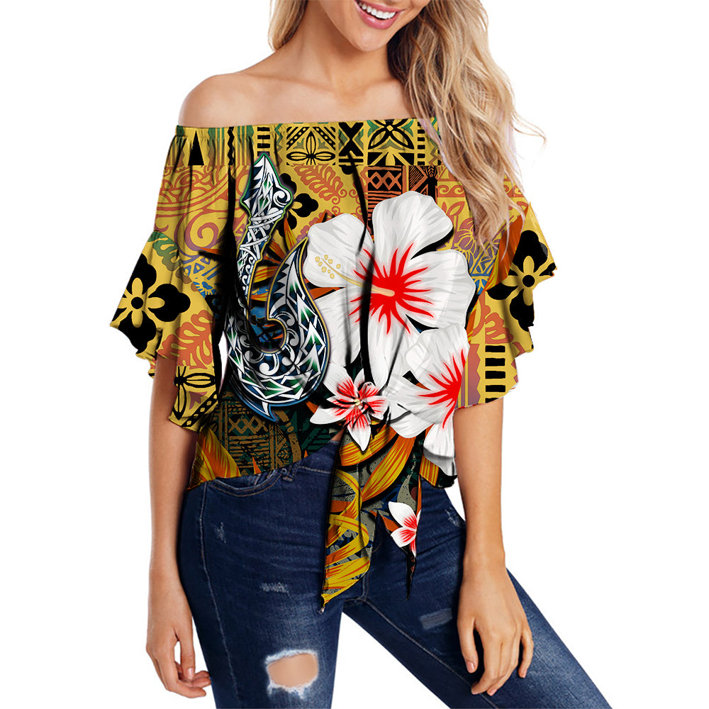 Hawaii Fish Hook Off Shoulder Waist Wrap Top Hawaiian Style LT6 Female Art - Polynesian Pride