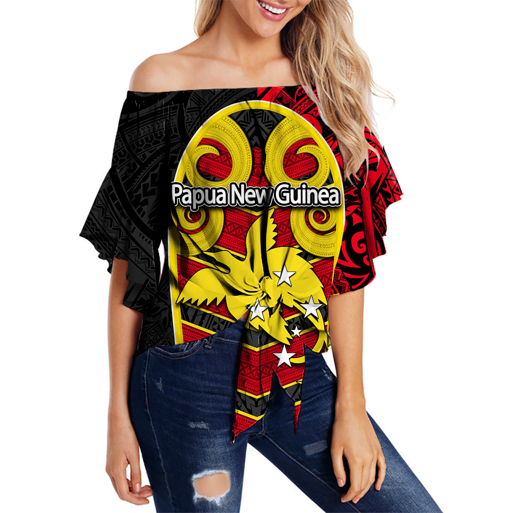 Papua New Guinea Off Shoulder Waist Wrap Top No.2 LT6 Female Red - Polynesian Pride