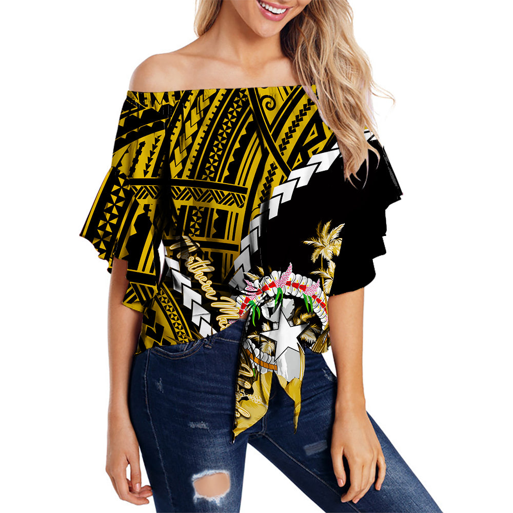 Northern Mariana Islands Off Shoulder Waist Wrap Top Polynesian Style Gold Color LT6 Female Gold - Polynesian Pride