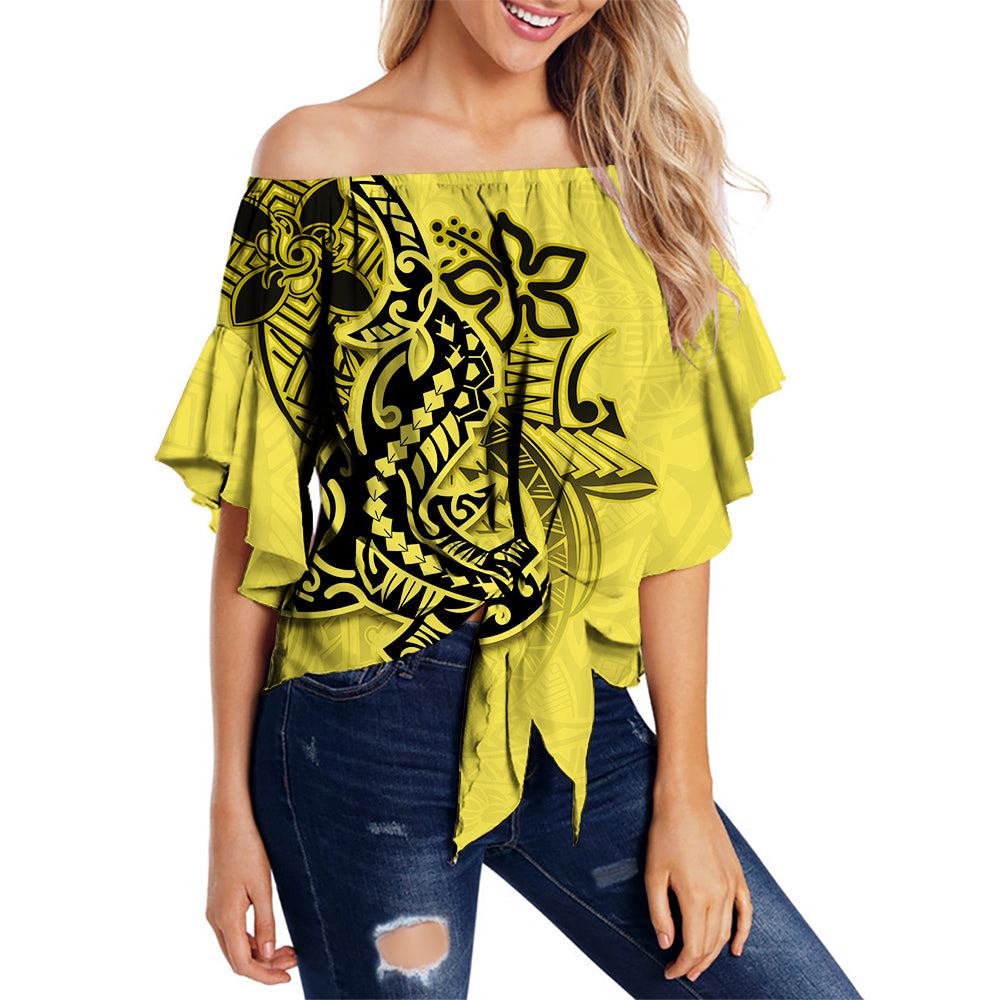 Hawaii Shark Off Shoulder Waist Wrap Top Polynesian Yellow Style LT6 Female Yellow - Polynesian Pride