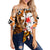 Hawaii Shark Off Shoulder Waist Wrap Top Orange Style LT6 Female Orange - Polynesian Pride