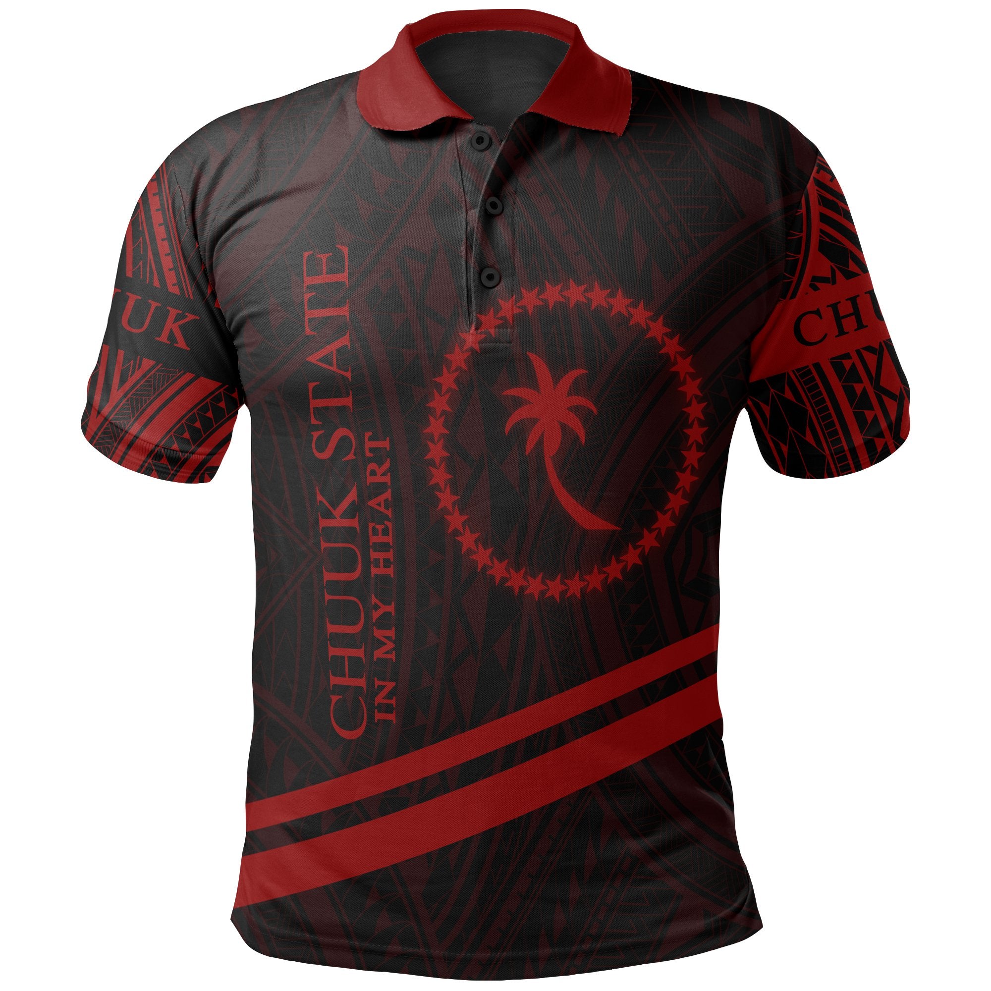 Chuuk State Polo Shirt In My Heart Style Red Polynesian Patterns Unisex Black - Polynesian Pride