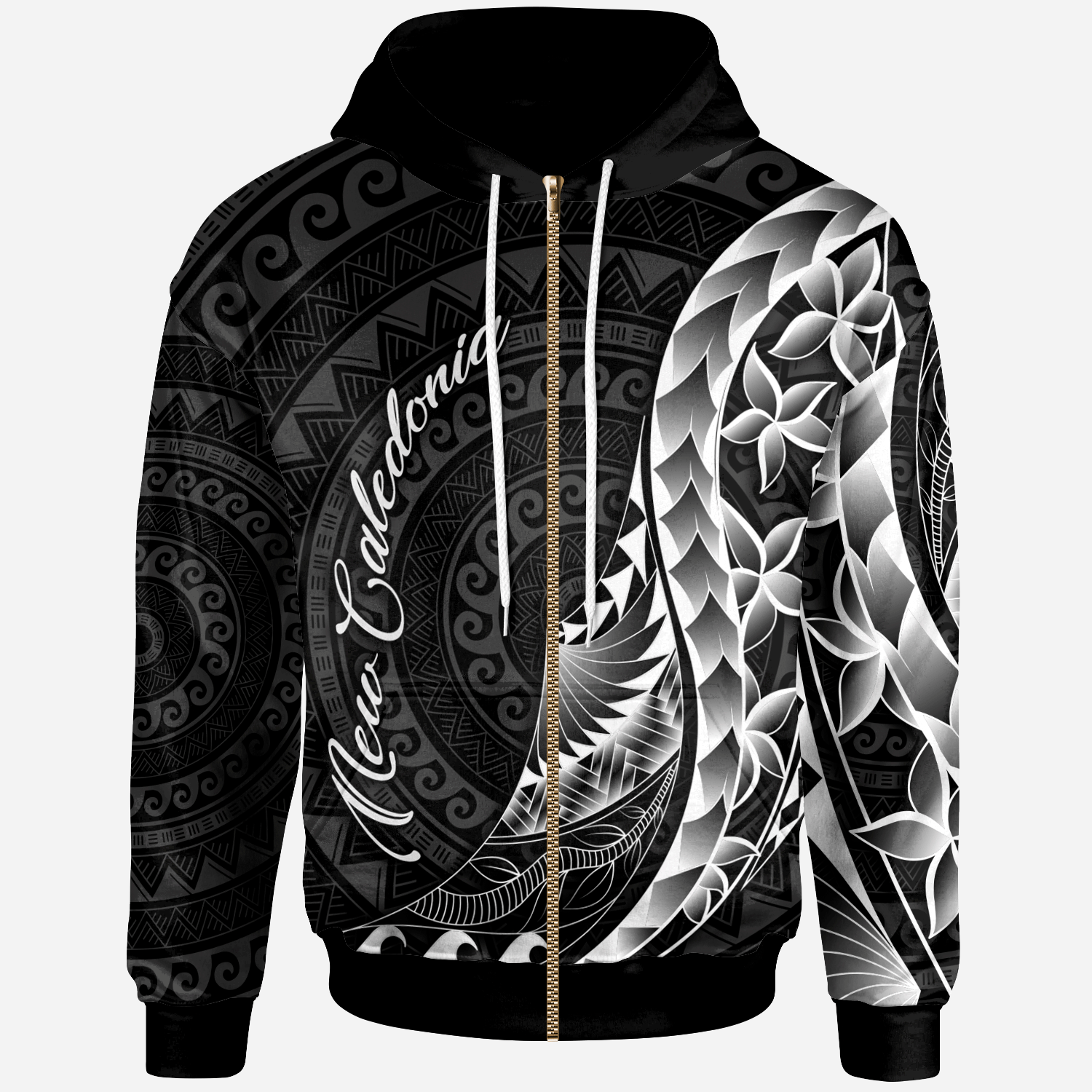 New Caledonia Zip Hoodie Polynesian Pattern Style Unisex Black - Polynesian Pride