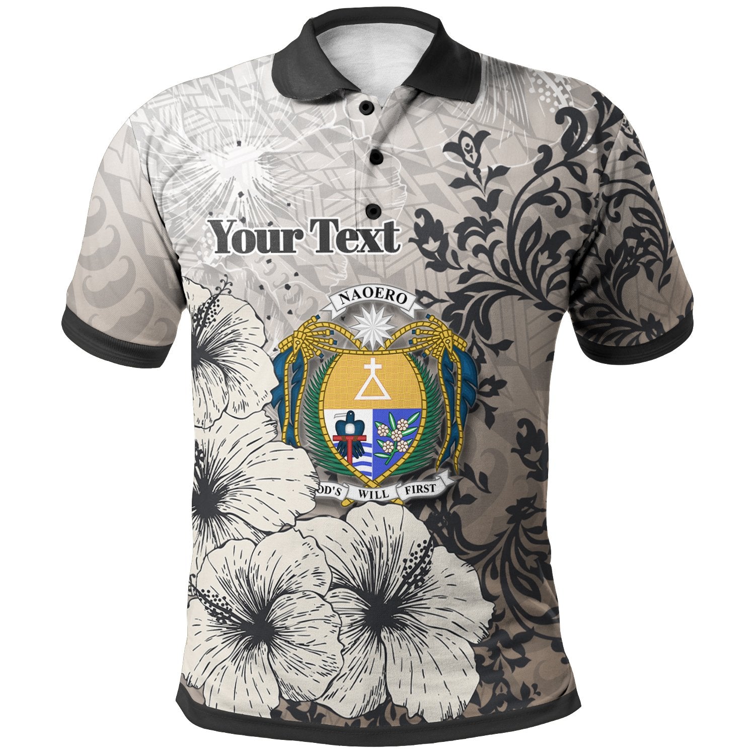 Nauru Polo Custom Vintage Luxury Floral Style Unisex Nude - Polynesian Pride