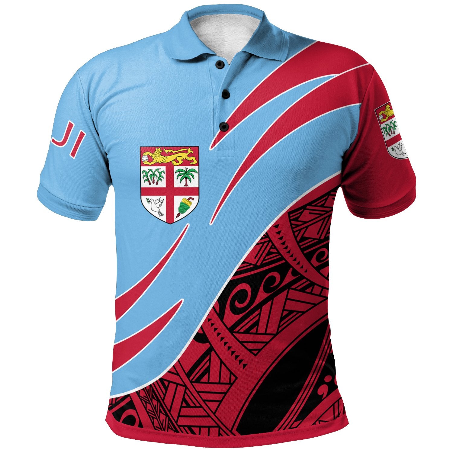 FiJi Polo Shirt Custom Symmetrical Lines Unisex Blue - Polynesian Pride