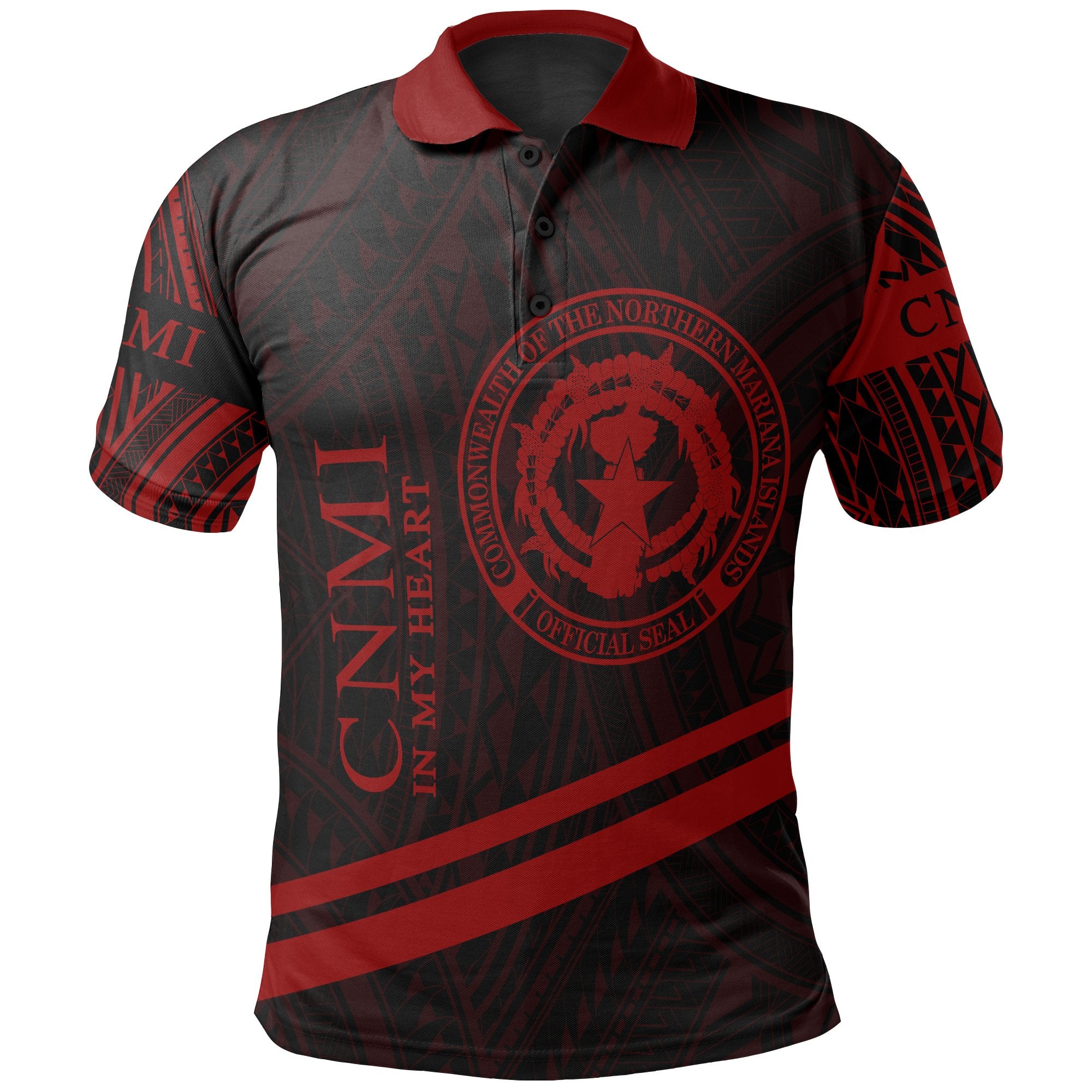 Northern Mariana Islands Polo Shirt In My Heart Style Red Polynesian Patterns Unisex Black - Polynesian Pride