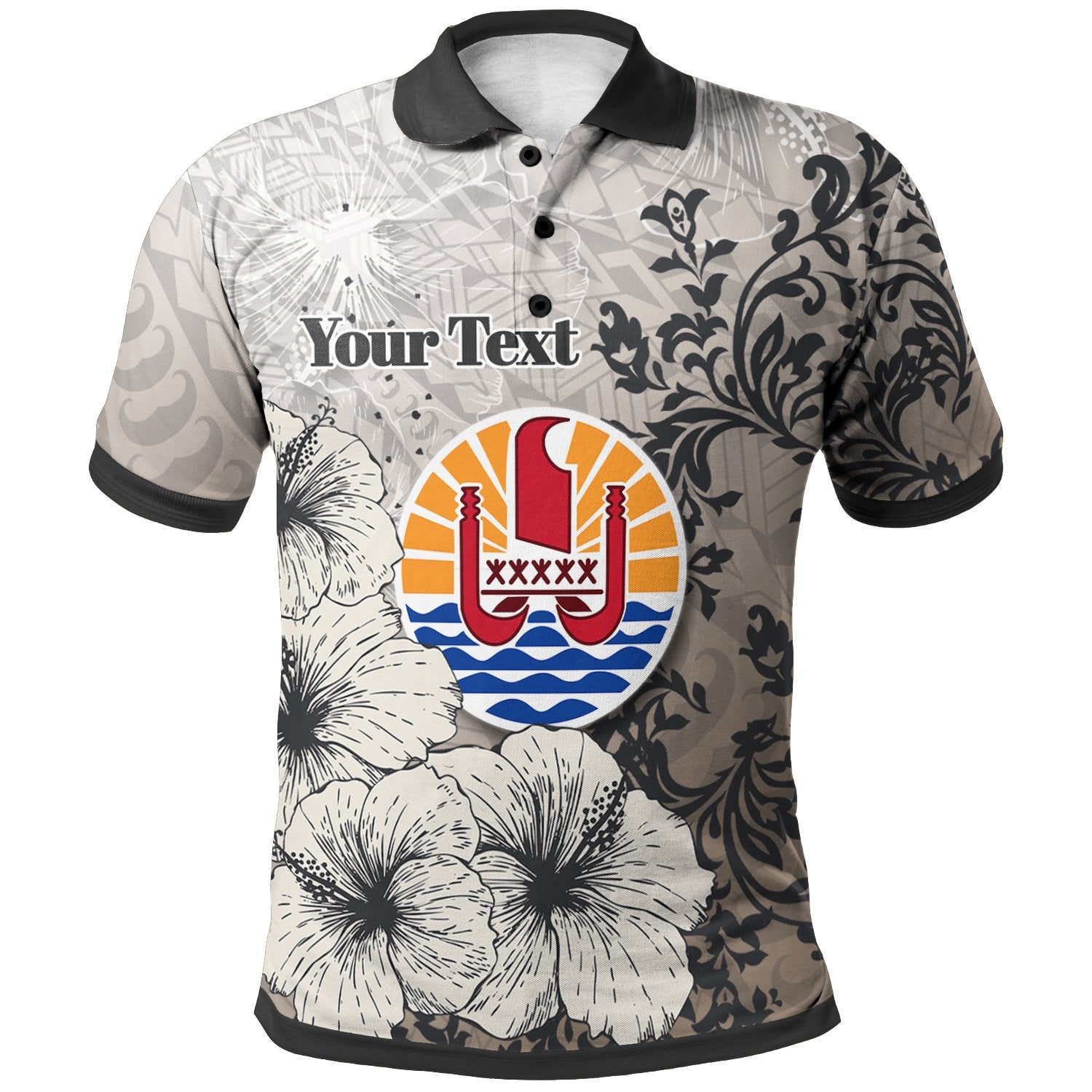 French Polynesia Polo Custom Vintage Luxury Floral Style Unisex Nude - Polynesian Pride