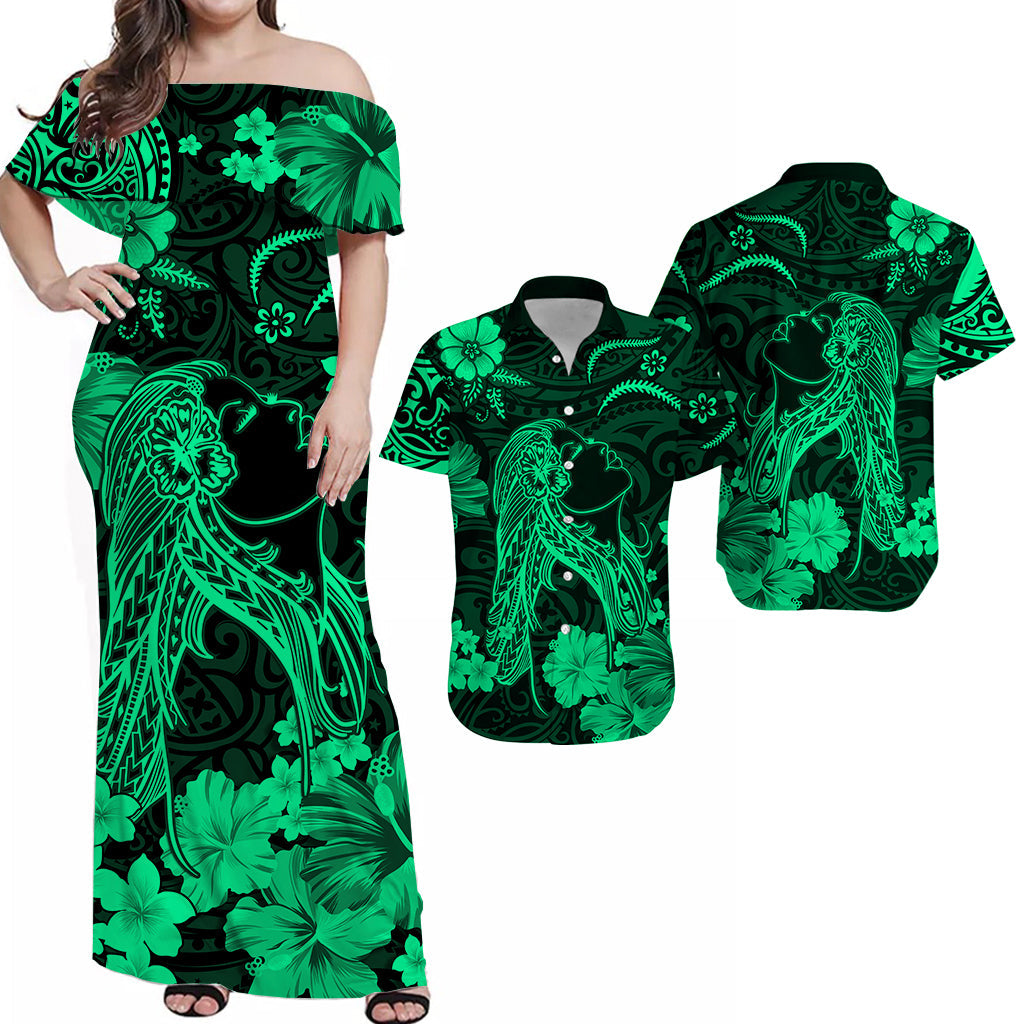 Hawaii Matching Dress and Hawaiian Shirt Polynesia Green Beautiful Hula Girl LT13 Green - Polynesian Pride