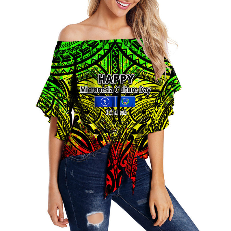 Micronesia Culture Day Off Shoulder Waist Wrap Top Chuuk And Pohnpei Reggae Style LT6 LT6 Women reggae - Polynesian Pride