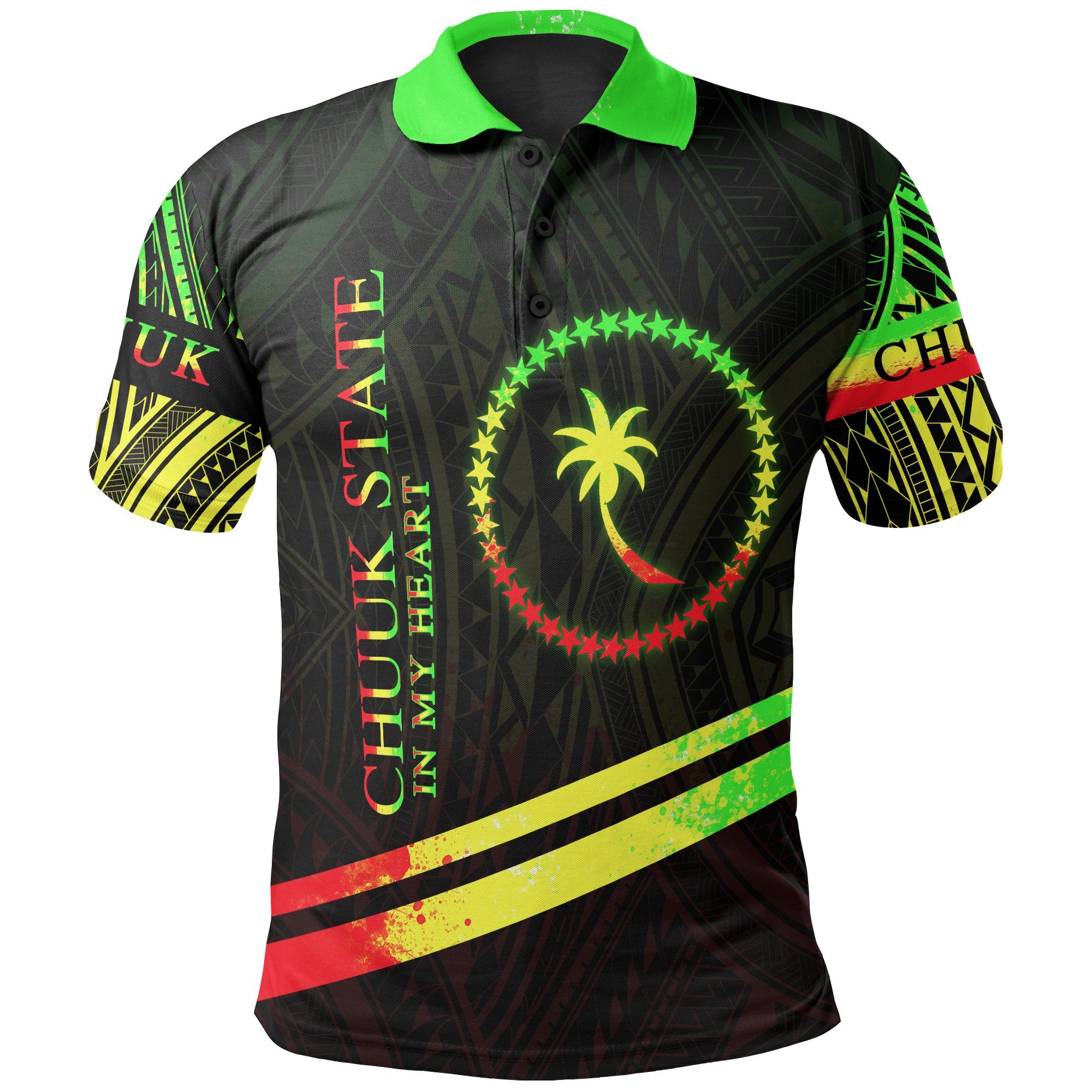 Chuuk State Polo Shirt In My Heart Style Reggae Polynesian Patterns Unisex Black - Polynesian Pride