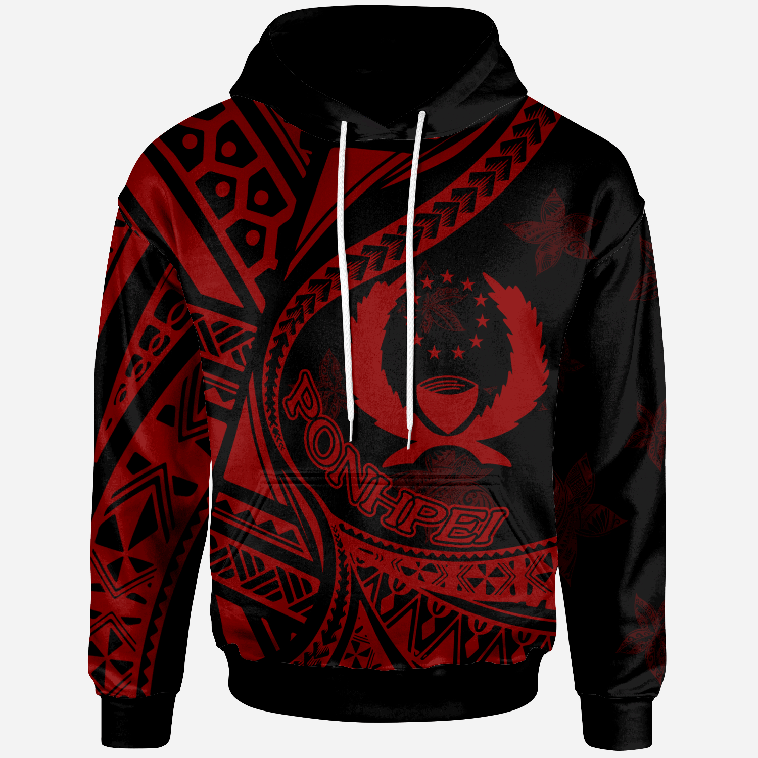 Pohnpei Hoodie Plumeria Flowers Red Version Unisex Black - Polynesian Pride