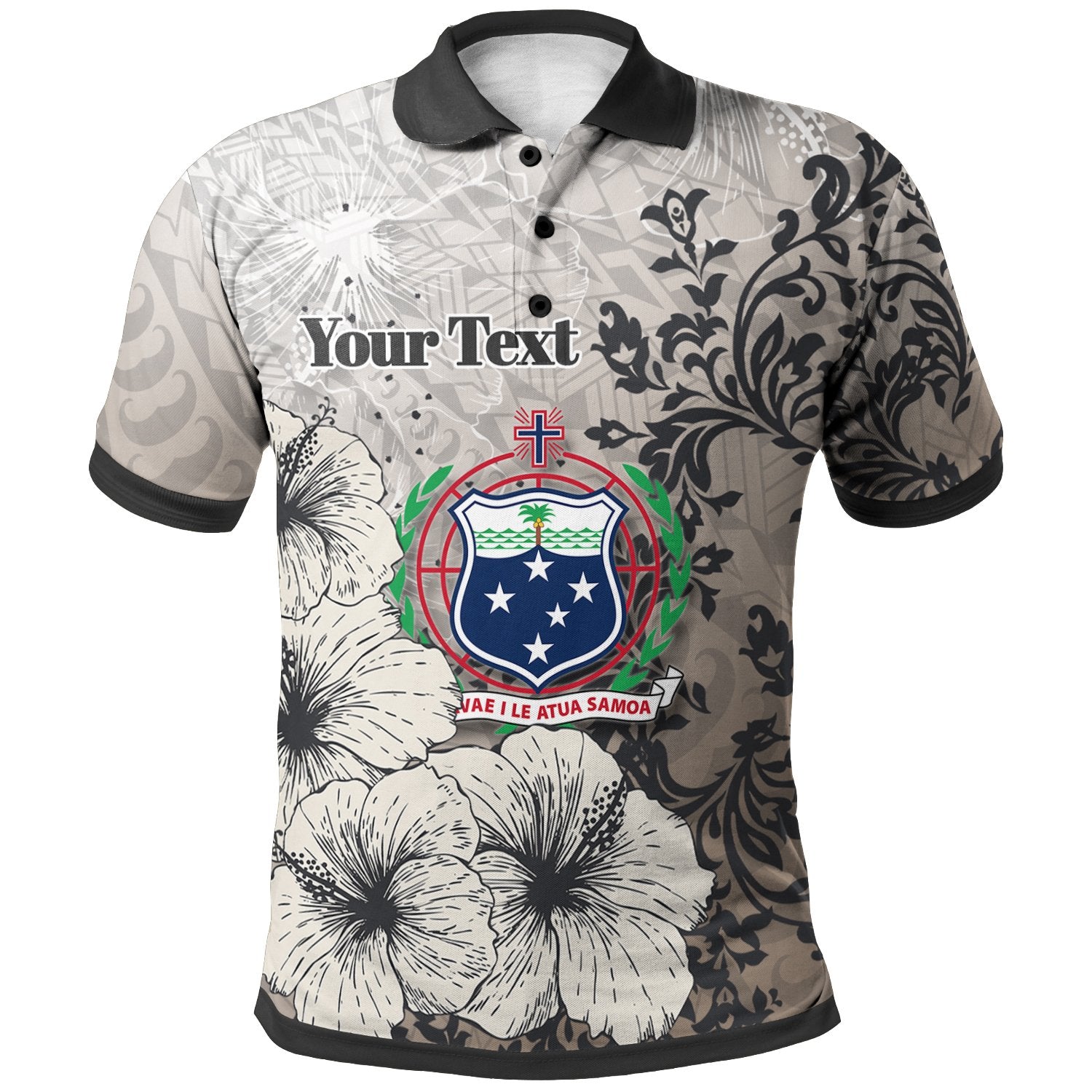 Samoa Polo Custom Vintage Luxury Floral Style Unisex Nude - Polynesian Pride