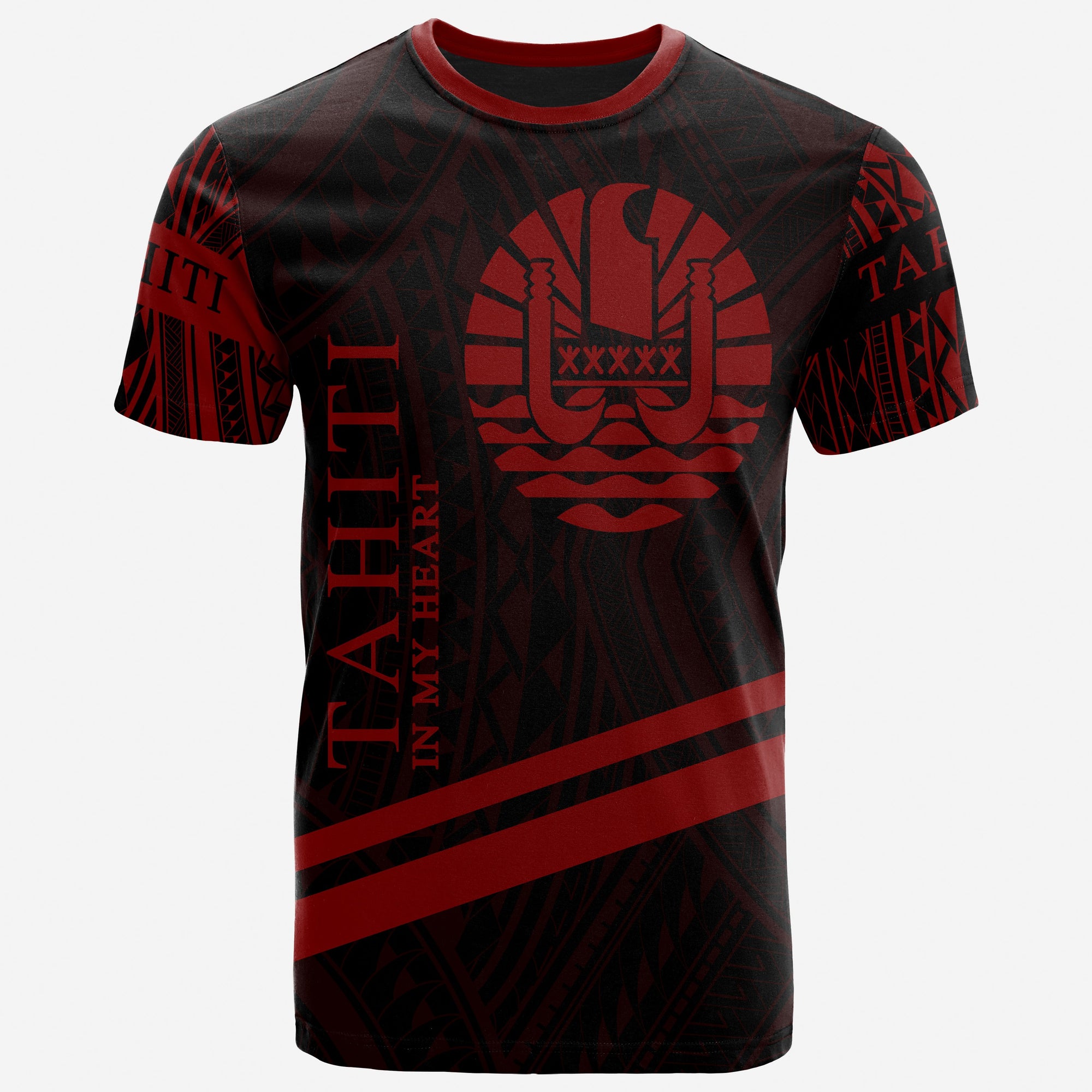 Tahiti T Shirt In My Heart Style Red Polynesian Patterns Unisex Black - Polynesian Pride