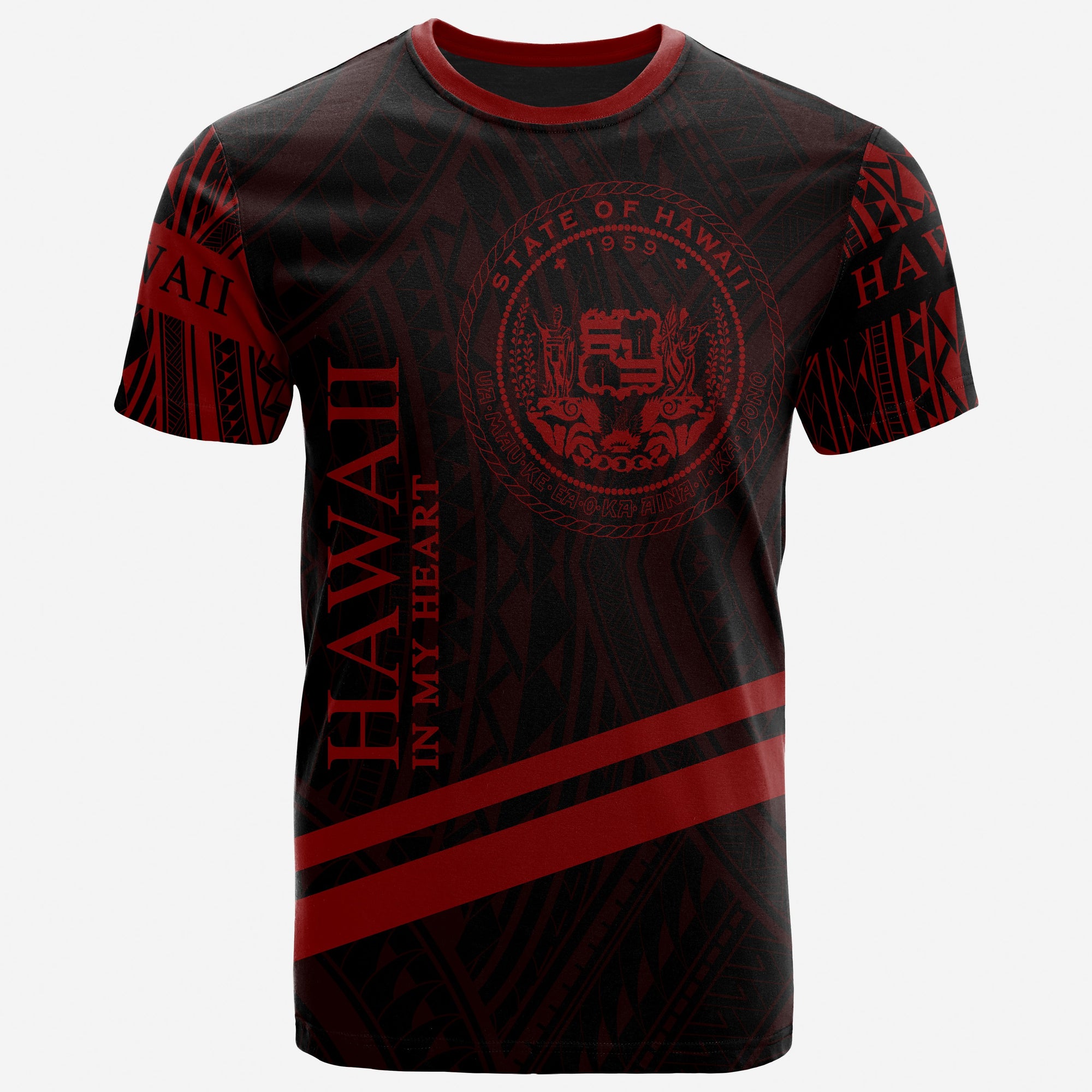 Hawaii T Shirt In My Heart Style Red Polynesian Patterns Unisex Black - Polynesian Pride