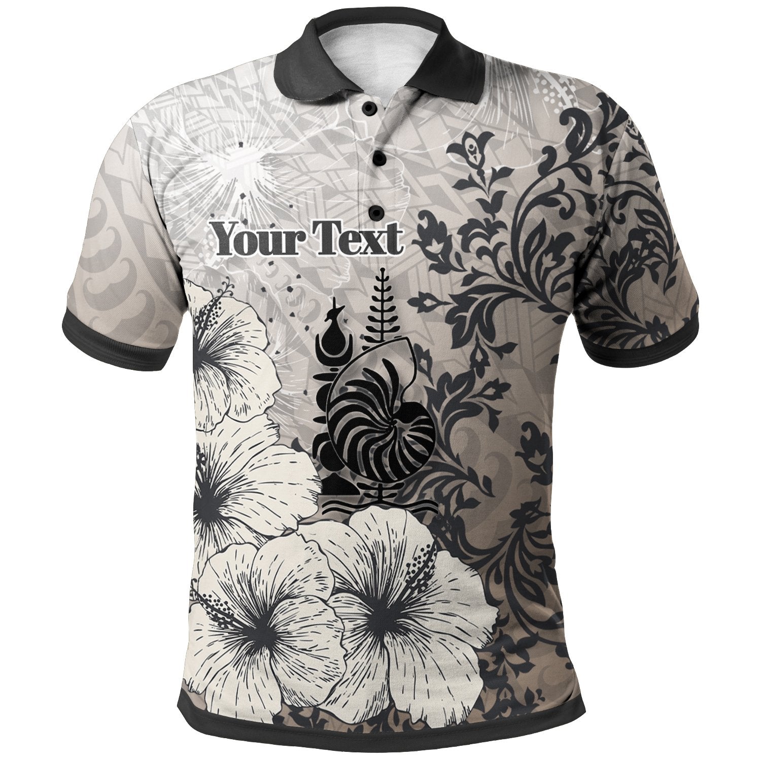 New Caledonia Polo Custom Vintage Luxury Floral Style Unisex Nude - Polynesian Pride