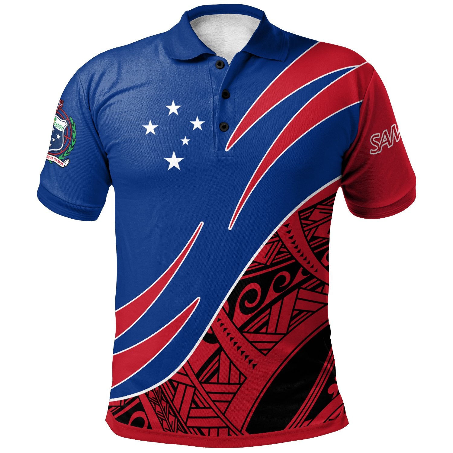 Samoa Polo Shirt Symmetrical Lines Unisex Blue - Polynesian Pride