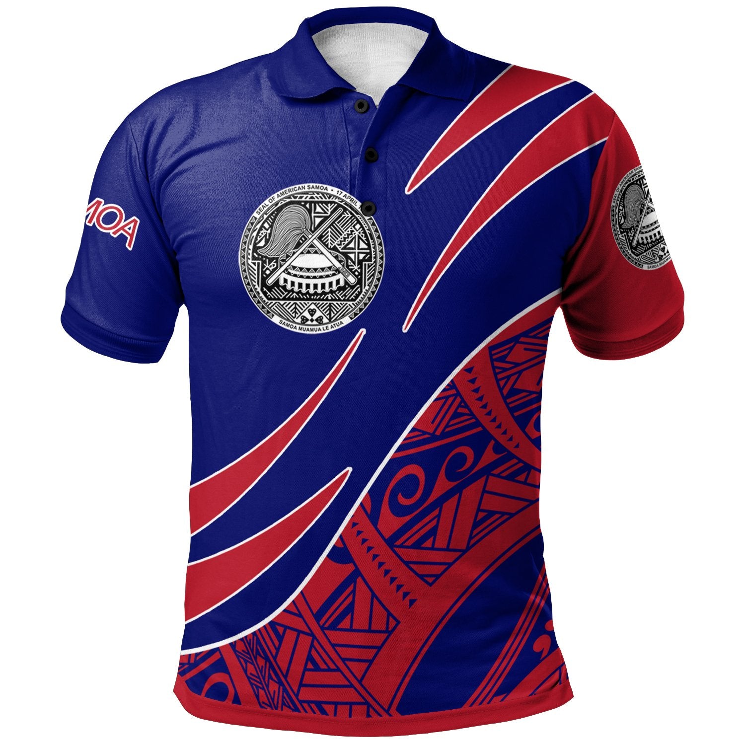 American Samoa Polo Shirt Custom Symmetrical Lines Unisex Blue - Polynesian Pride