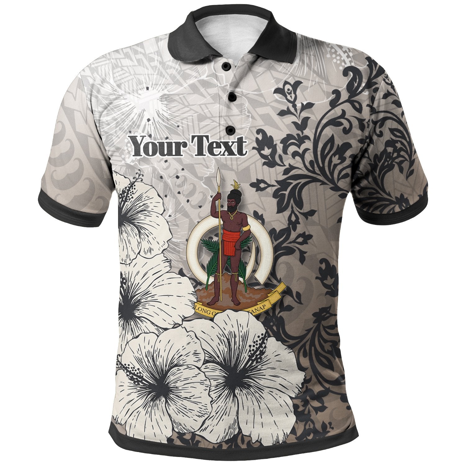 Vanuatu Polo Custom Vintage Luxury Floral Style Unisex Nude - Polynesian Pride