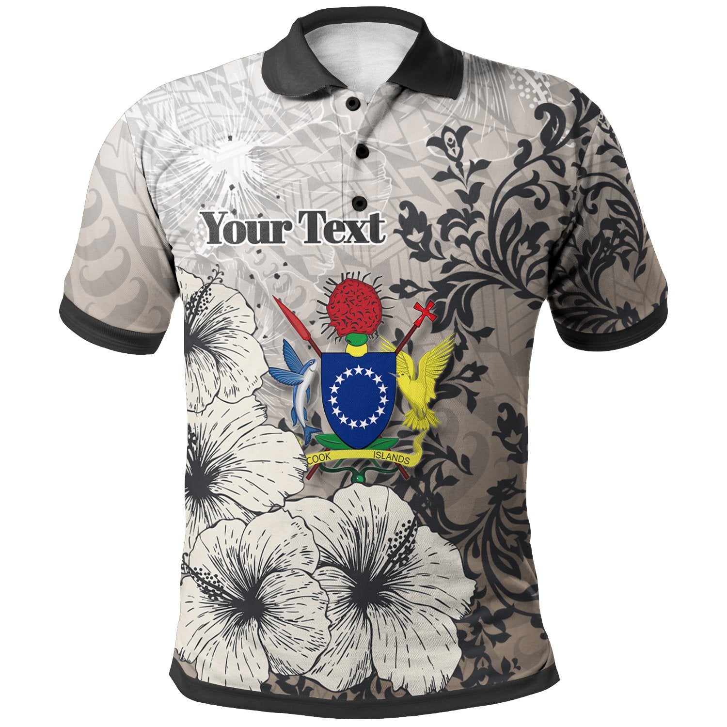 Cook Islands Polo Custom Vintage Luxury Floral Style Unisex Nude - Polynesian Pride