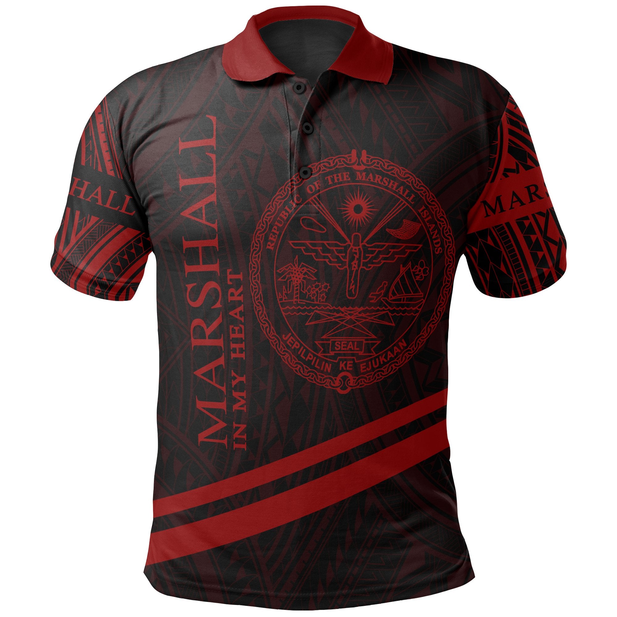 Marshall Islands Polo Shirt In My Heart Style Red Polynesian Patterns Unisex Black - Polynesian Pride