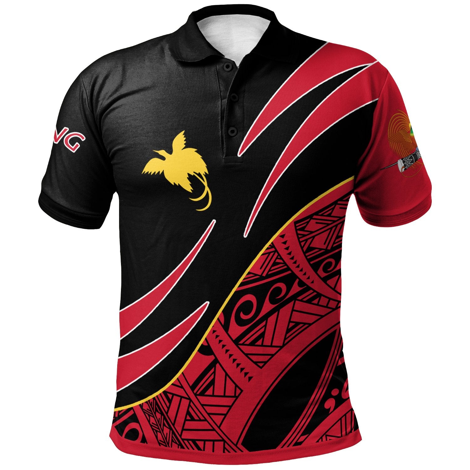 Papua New Guinea Polo Shirt Custom Symmetrical Lines Unisex Black - Polynesian Pride