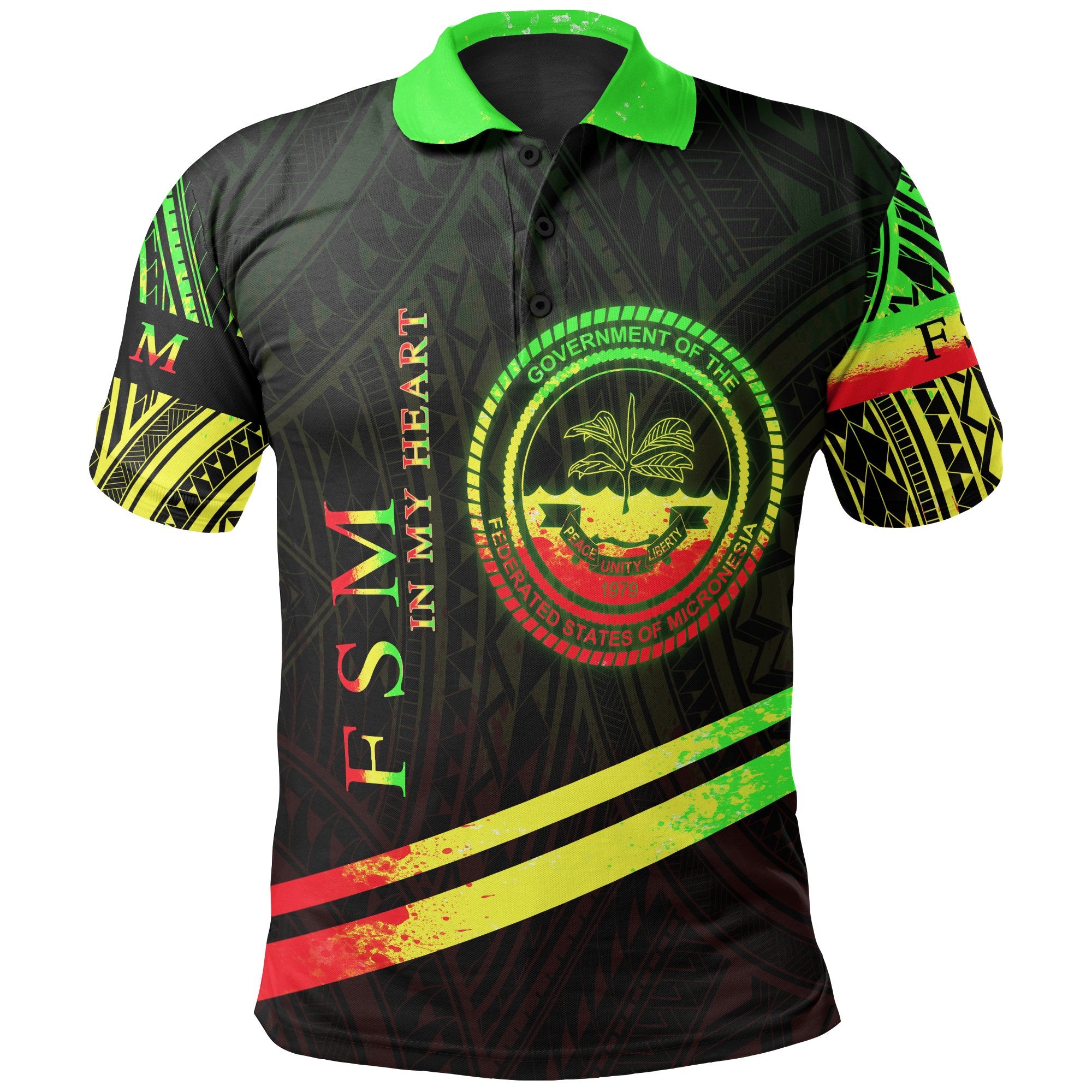 Federated States of Micronesia Polo Shirt In My Heart Style Reggae Polynesian Patterns Unisex Black - Polynesian Pride