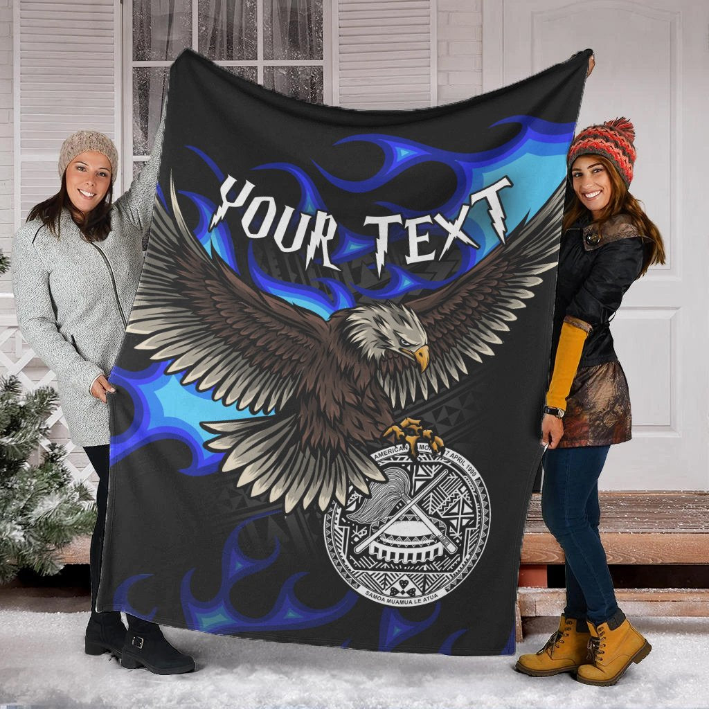 American Samoa Polynesian Custom Personalised Blanket - Eagle With Flame Blue - Polynesian Pride