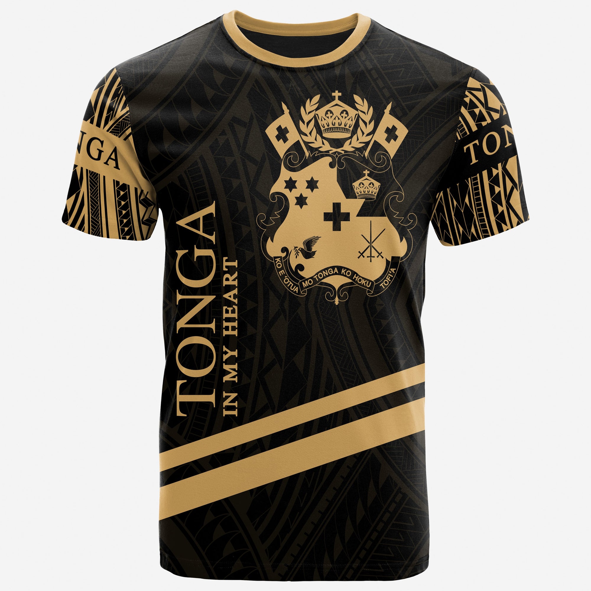 Tonga T Shirt In My Heart Style Gold Polynesian Patterns Unisex Black - Polynesian Pride