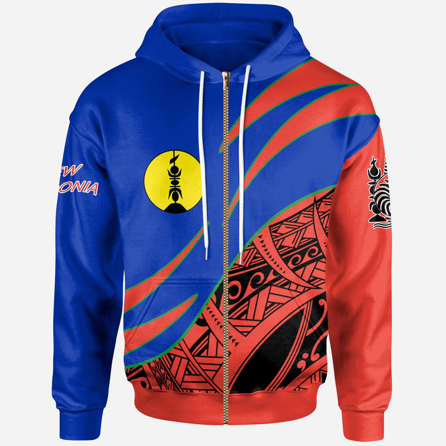 New Caledonia Zip Hoodie Symmetrical Lines Unisex Blue - Polynesian Pride