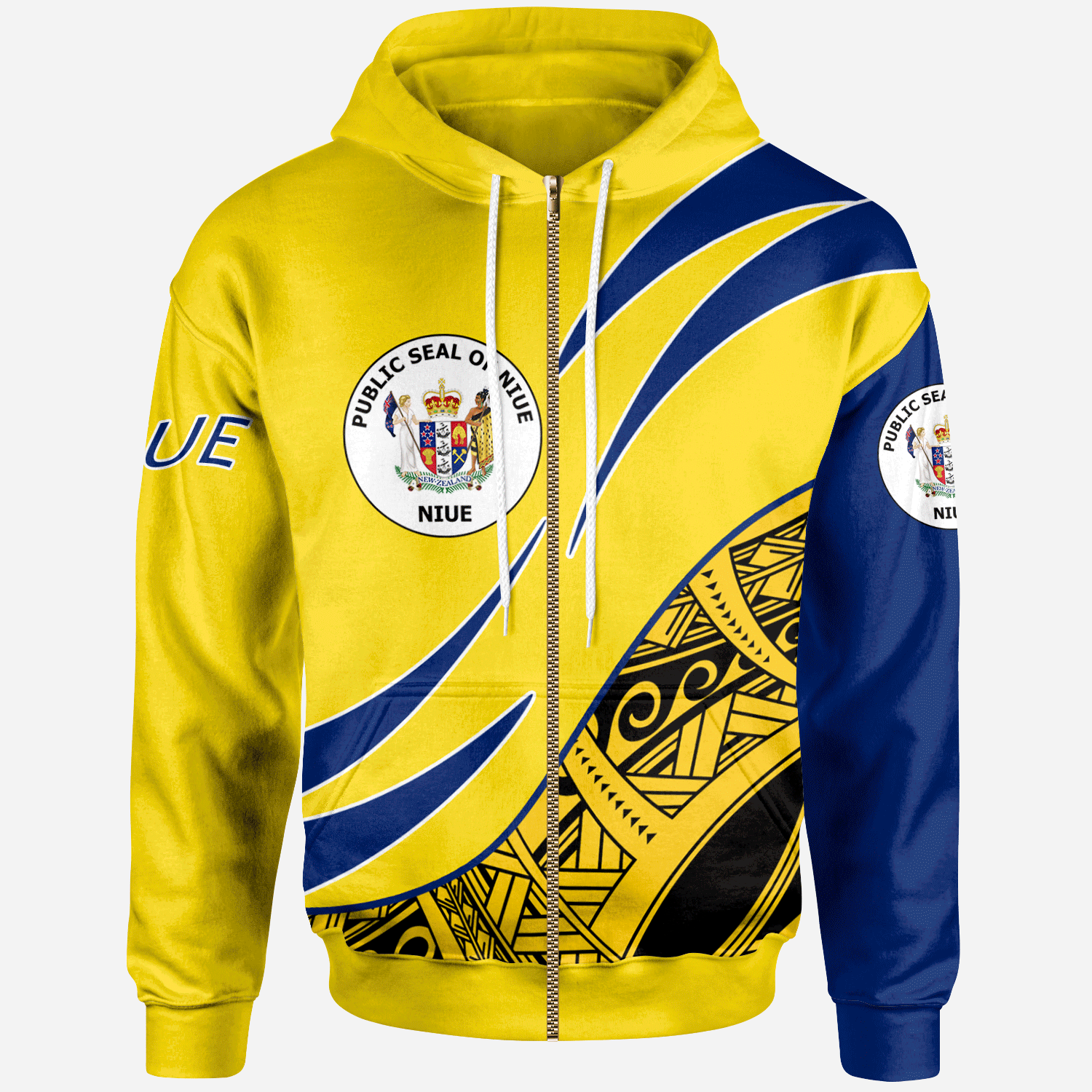 Niue Zip Hoodie Symmetrical Lines Unisex Yellow - Polynesian Pride