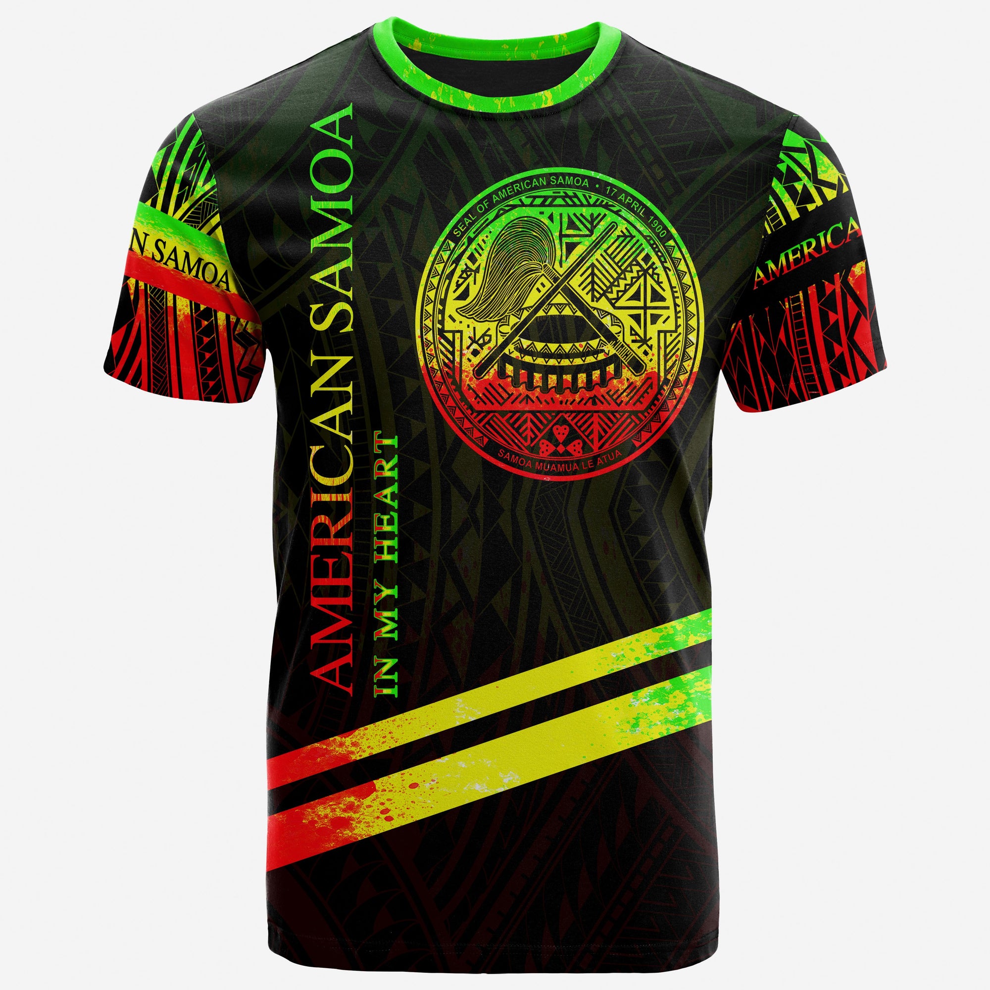 American Samoa T Shirt In My Heart Style Reggae Polynesian Patterns Unisex Black - Polynesian Pride