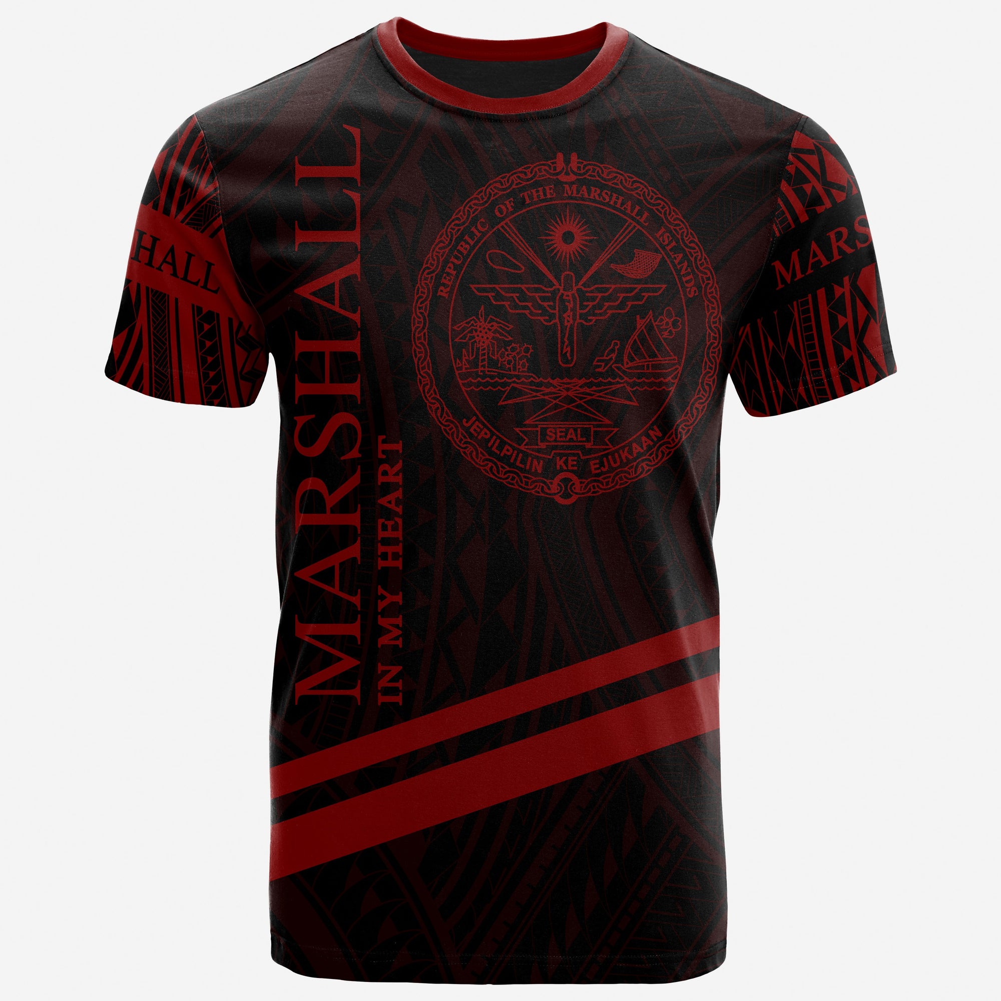 Marshall Islands T Shirt In My Heart Style Red Polynesian Patterns Unisex Black - Polynesian Pride