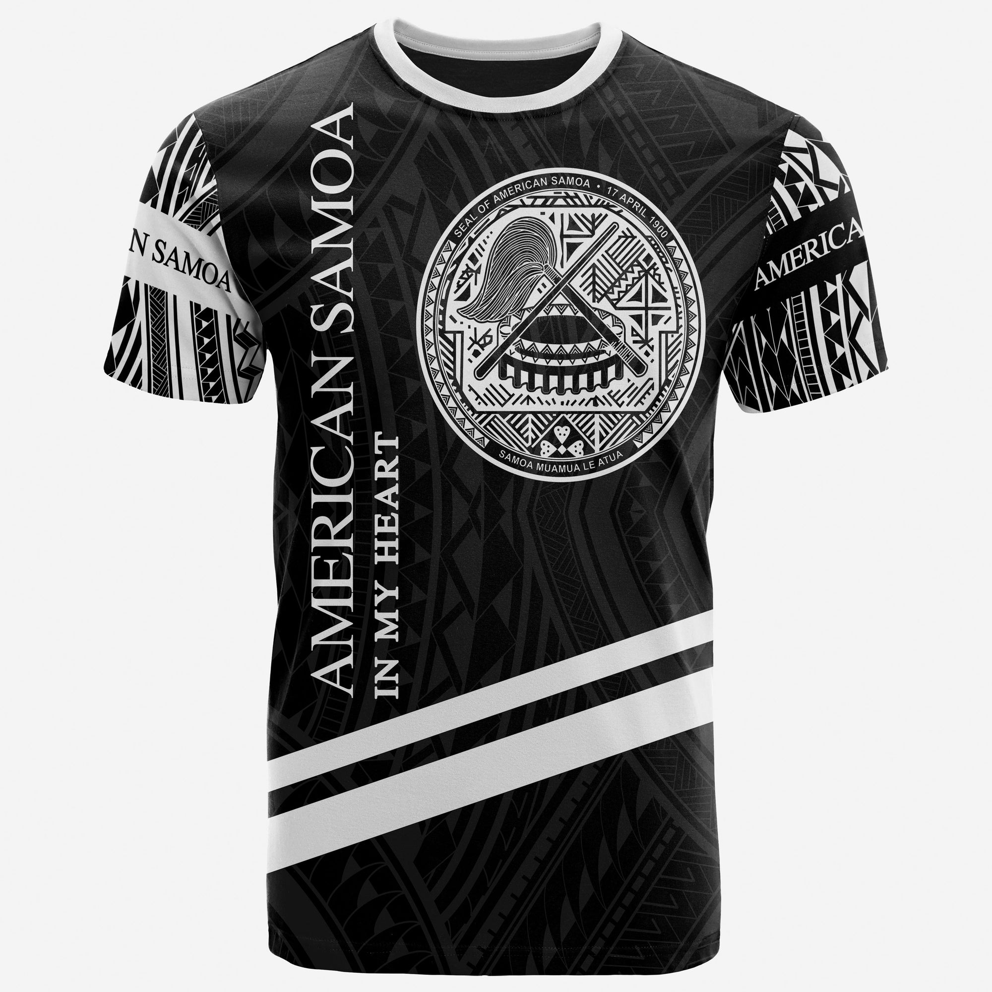 American Samoa T Shirt In My Heart Style Polynesian Patterns Unisex Black - Polynesian Pride