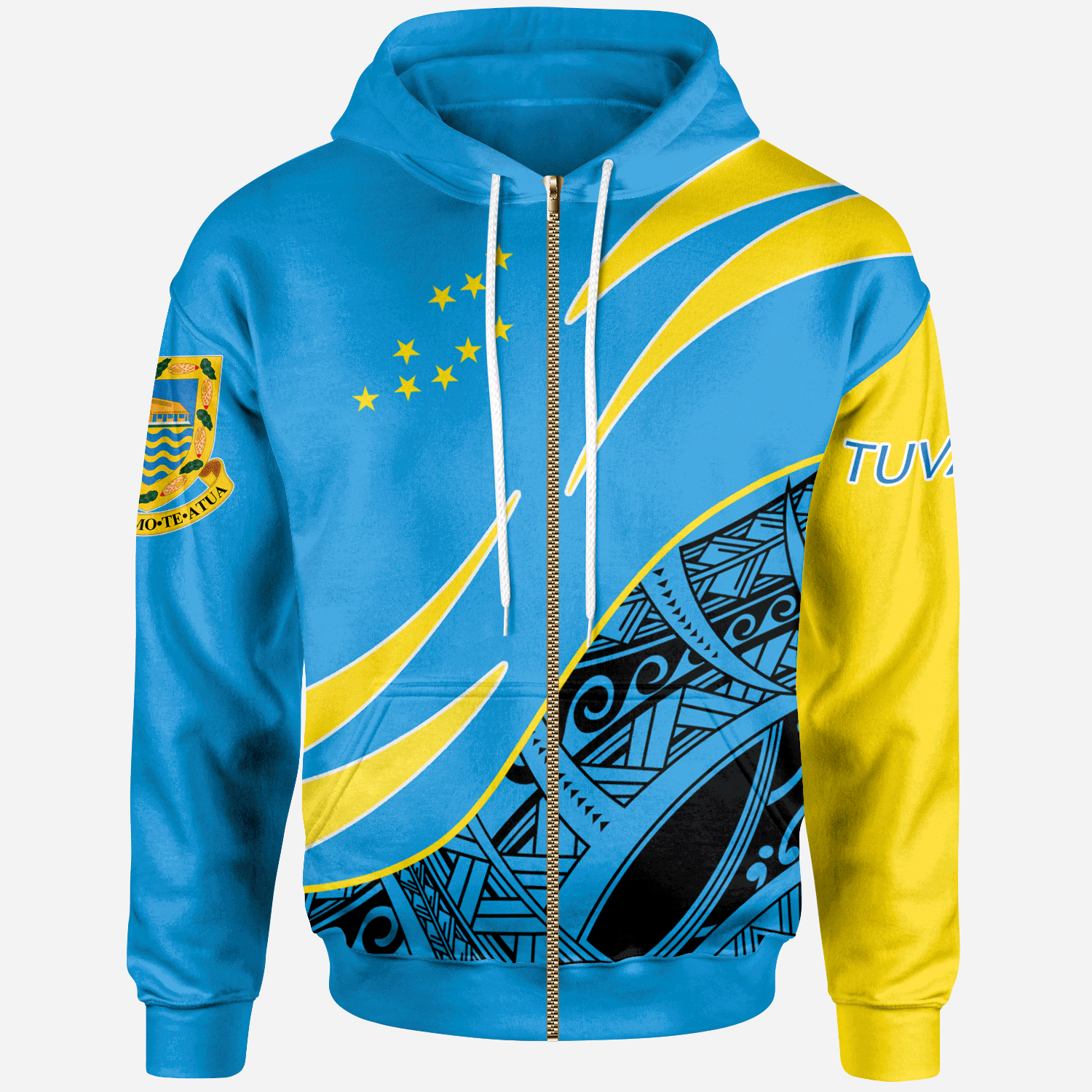 Tuvalu Zip Hoodie Symmetrical Lines Unisex Blue - Polynesian Pride