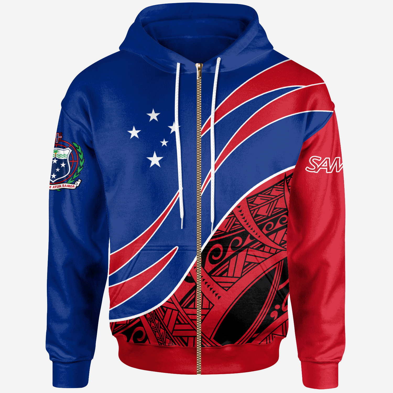 Samoa Zip Hoodie Symmetrical Lines Unisex Blue - Polynesian Pride