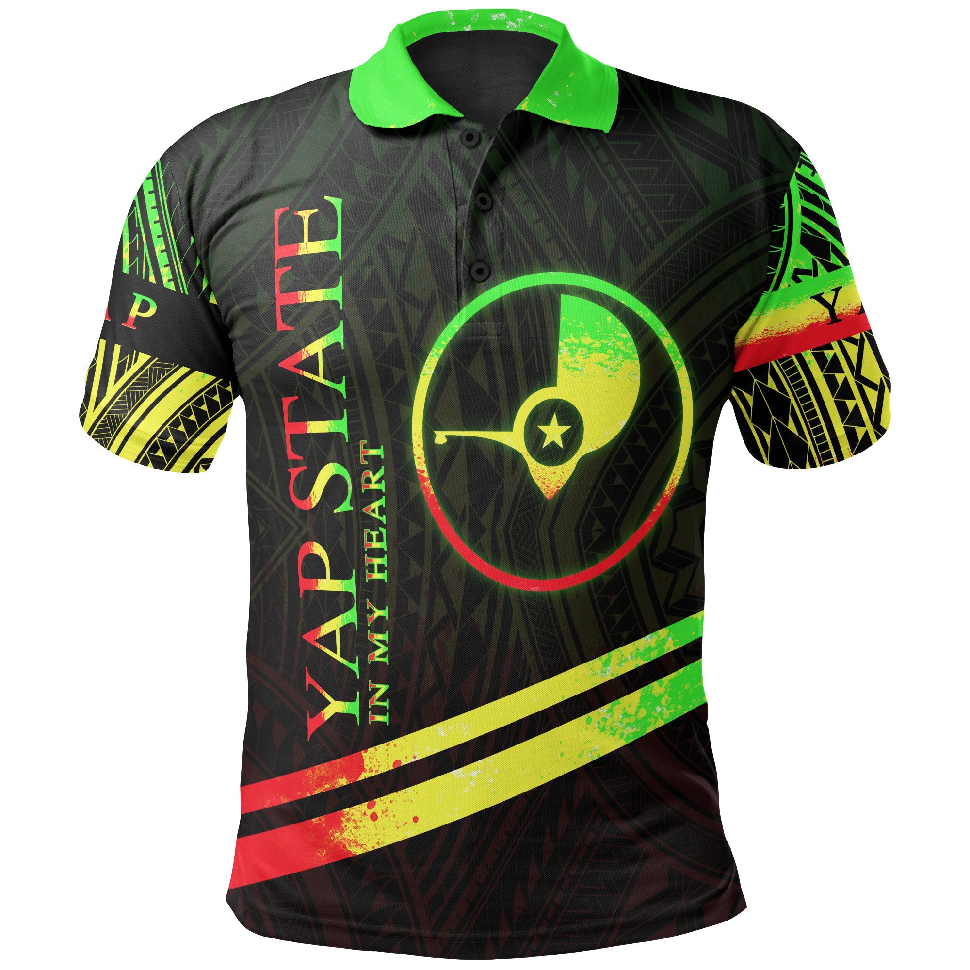 Yap State Polo Shirt In My Heart Style Reggae Polynesian Patterns Unisex Black - Polynesian Pride