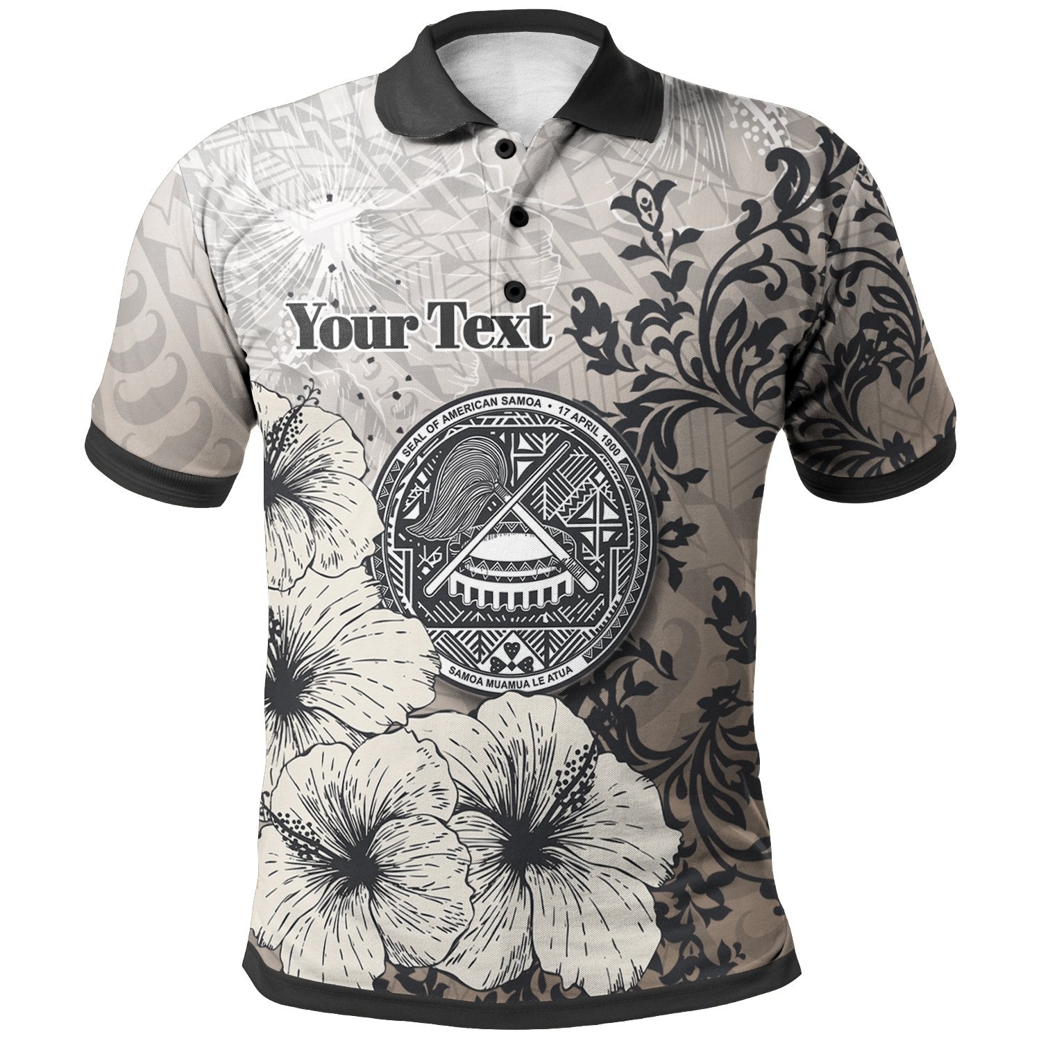 American Samoa Polo Custom Vintage Luxury Floral Style Unisex Nude - Polynesian Pride