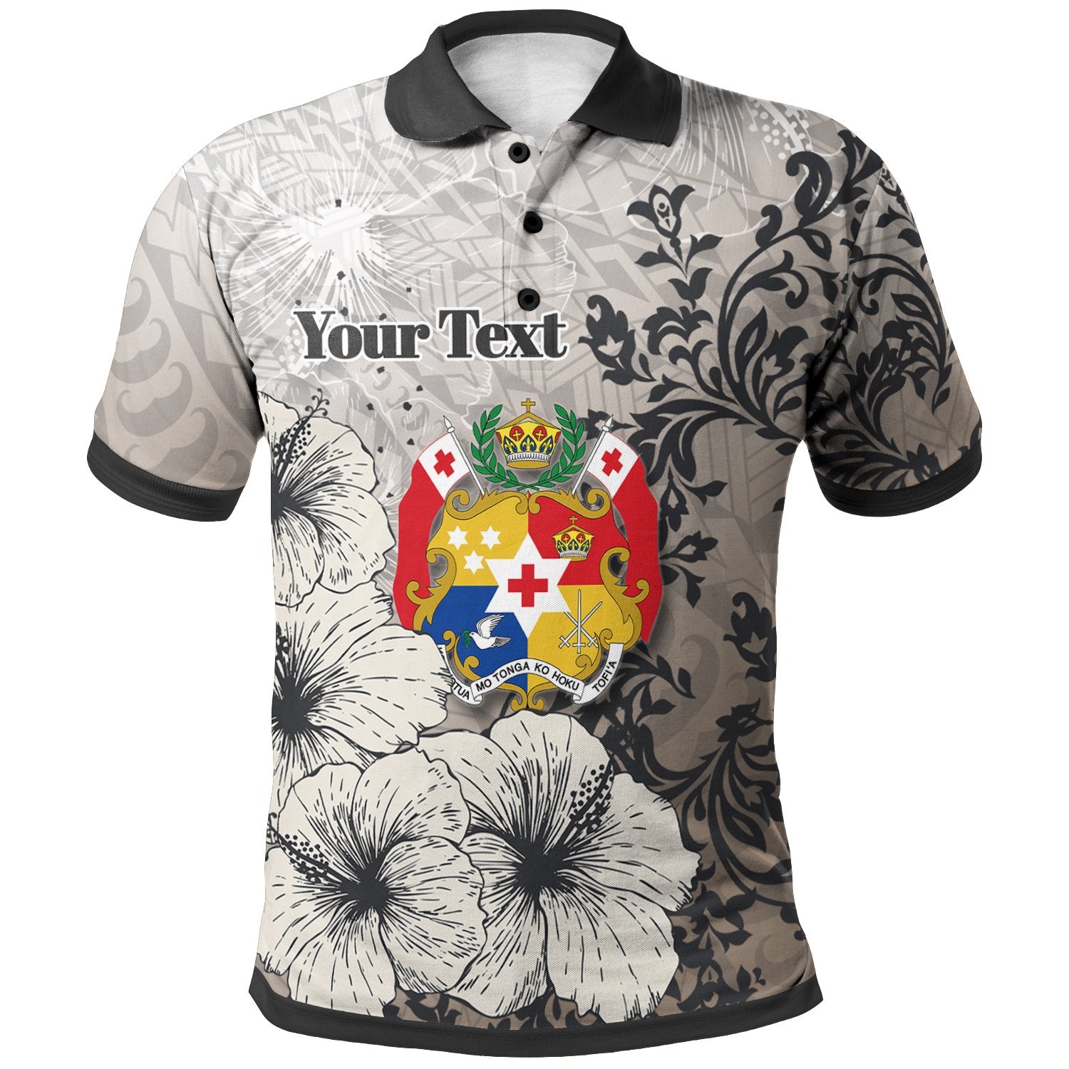 Tonga Polo Custom Vintage Luxury Floral Style Unisex Nude - Polynesian Pride