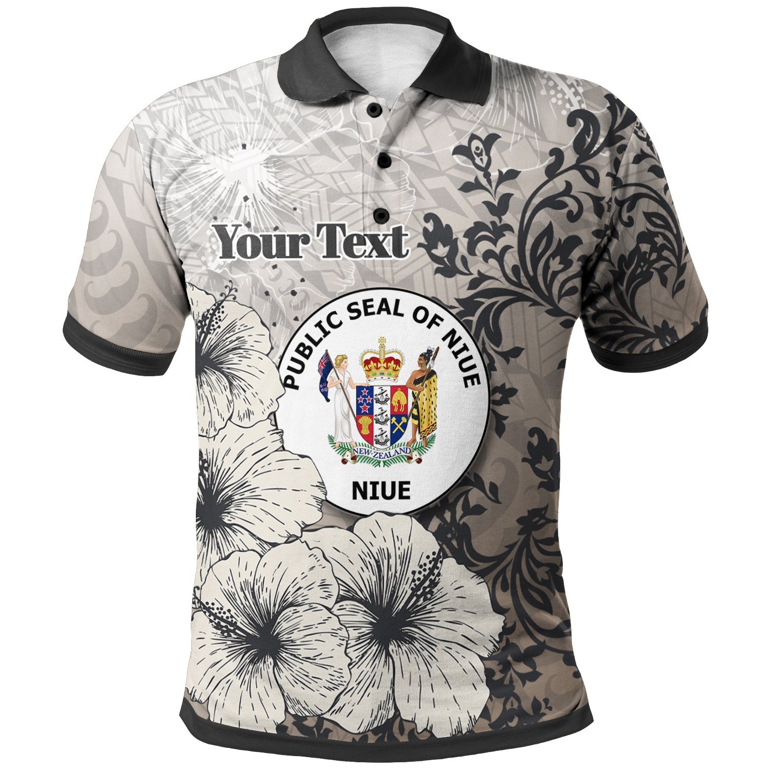 Niue Polo Custom Vintage Luxury Floral Style Unisex Nude - Polynesian Pride