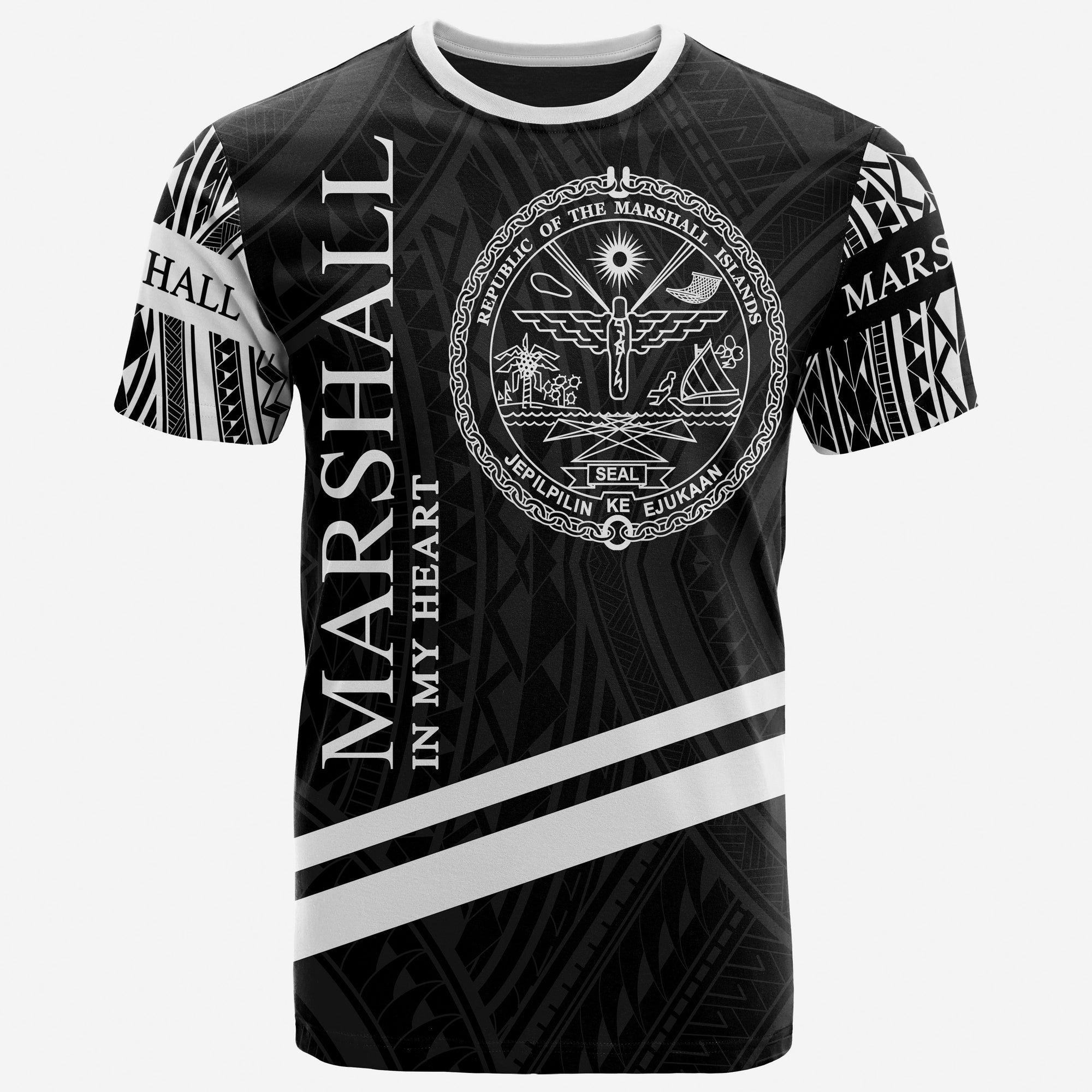 Marshall Islands T Shirt In My Heart Style Polynesian Patterns Unisex Black - Polynesian Pride