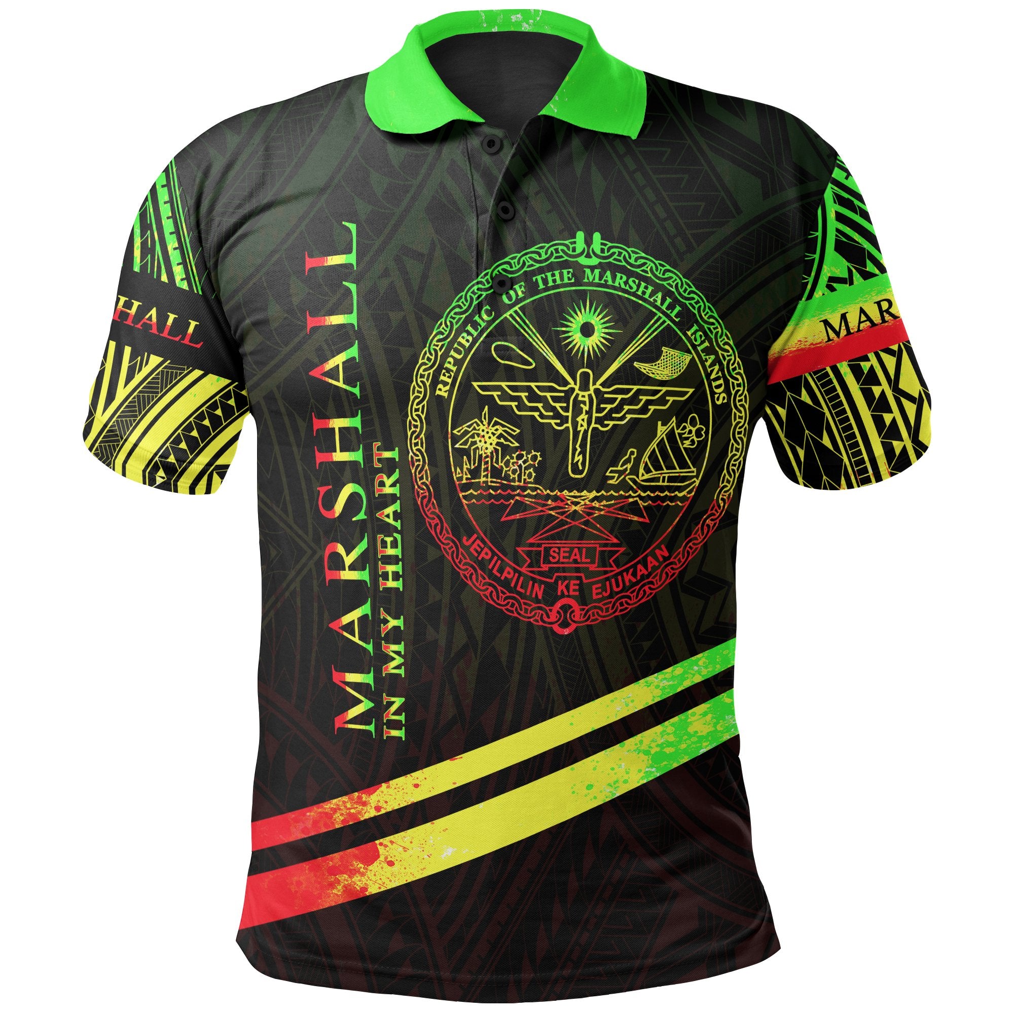 Marshall Islands Polo Shirt In My Heart Style Reggae Polynesian Patterns Unisex Black - Polynesian Pride